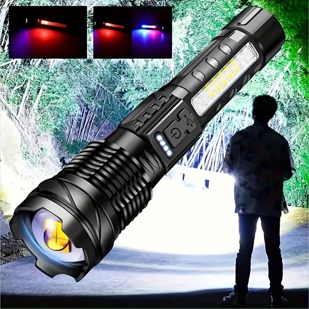 Modoao Rechargeable Led Flashlight Zoomable Handheld Flashlight With 7 Modes Powerful Emergency Light Compact Design For Camping Hiking Outdoor Adventures