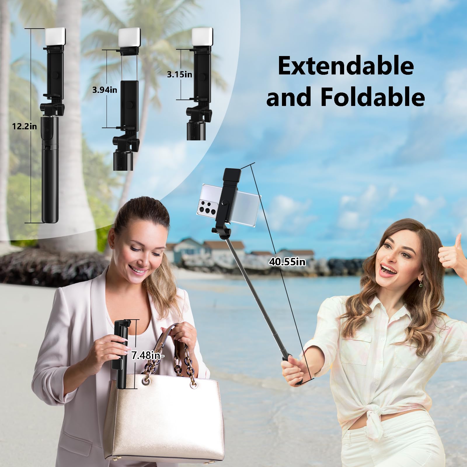 Bollove Selfie Stick, 40 In Retractable Phone Tripod With Wireless Remote Control & Light, Portable Selfie Stick Tripod For Photograph, Live Streaming, Video Recording, Compatible With All Cellphones
