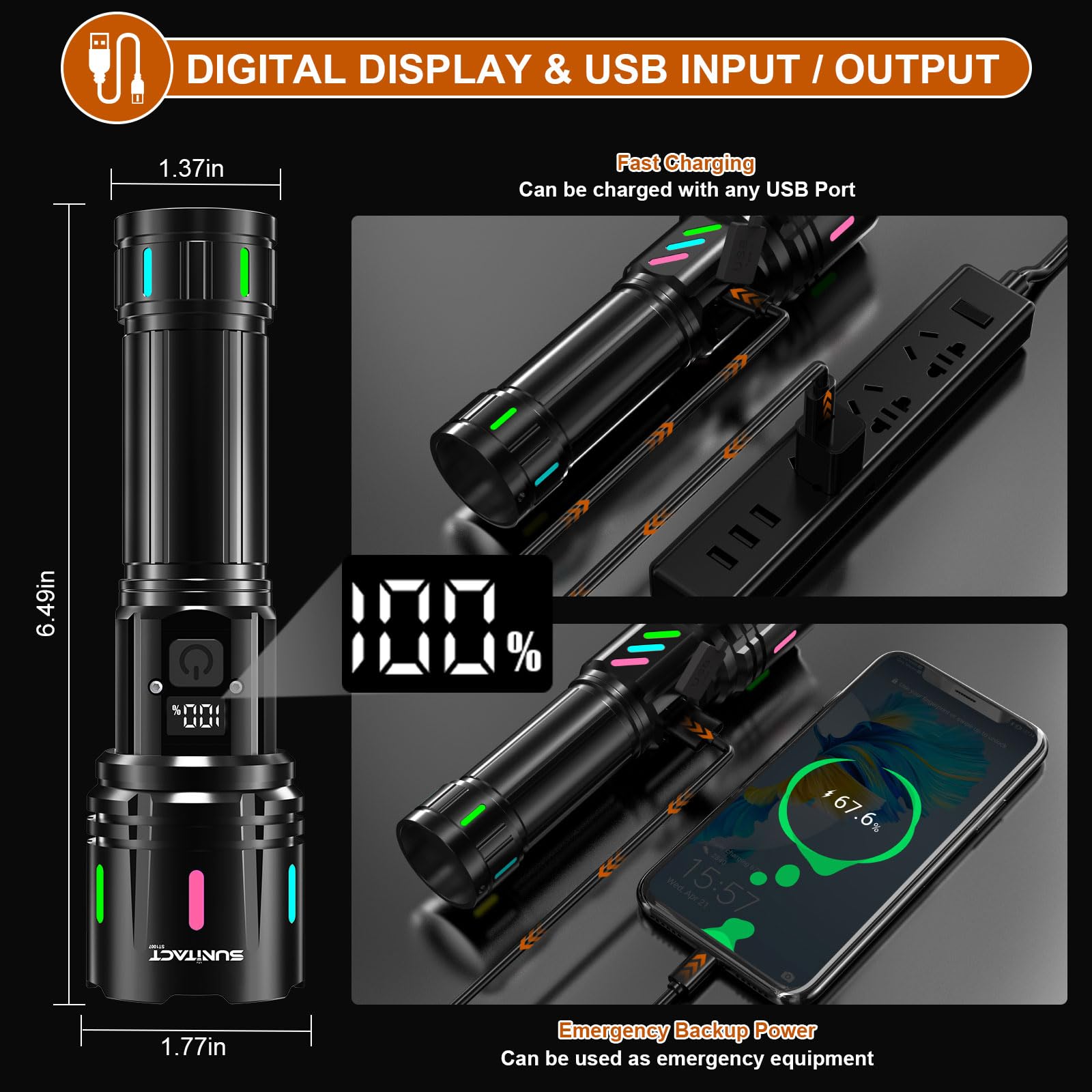 Sunitact St1007 + St1695 Flashlights High Lumens Battery Powered