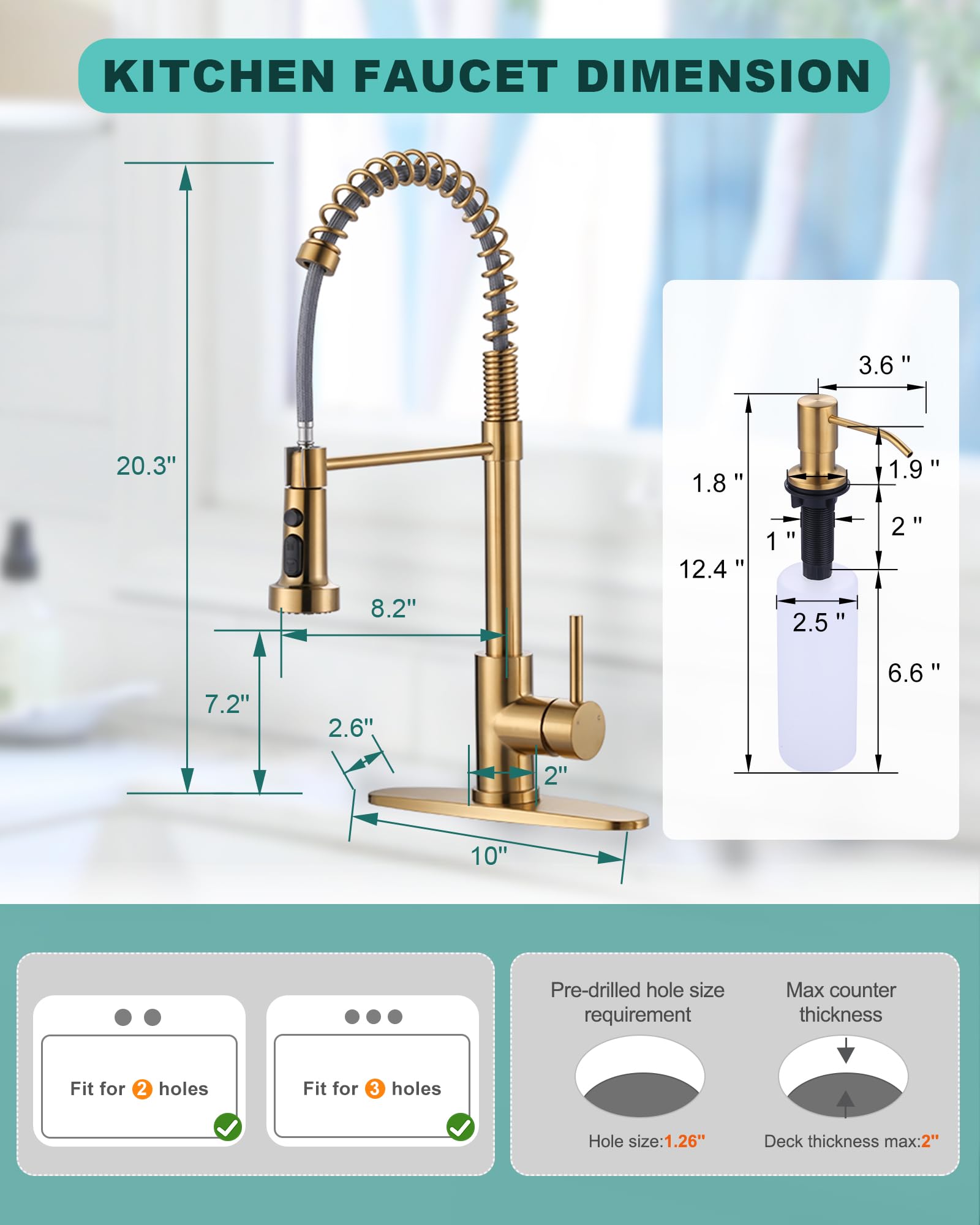Arcora Kitchen Sink Faucet With Soap Dispenser: Brushed Gold Kitchen Faucets With Pull Down Sprayer - Stainless Steel Single Handle Kitchen Faucet With Deck Plate For Farmhouse Rv Laundry