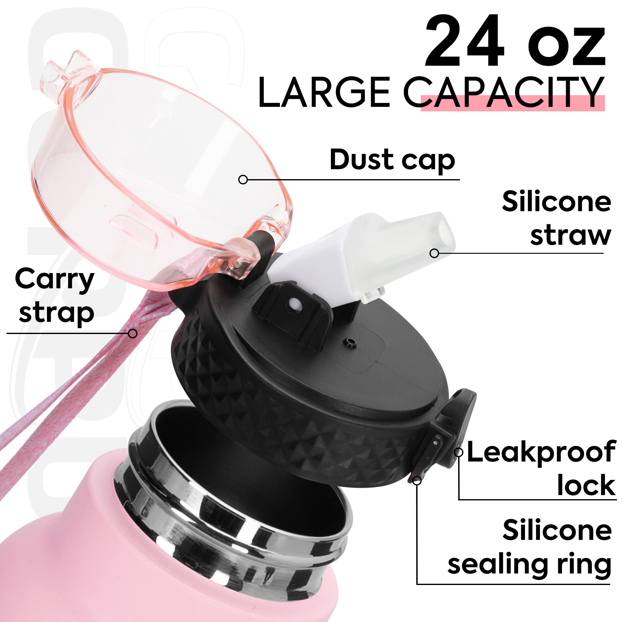 Goppus 24 Oz Insulated Double Wall Vacuum Water Bottle With Straw Stainless Steel Sports Water Cup