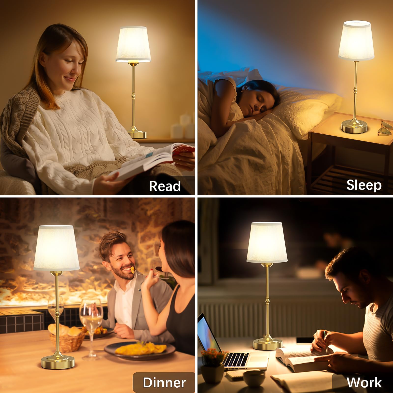 Yoowarm Cordless Led Table Lamp With Dimmer, Cordless Table Lamp Rechargeable Gold,3 Level Brightness Stepless Dimming Touch Control Wireless Lamp For Bedroom Living Room Home Office Dorm, Bedside