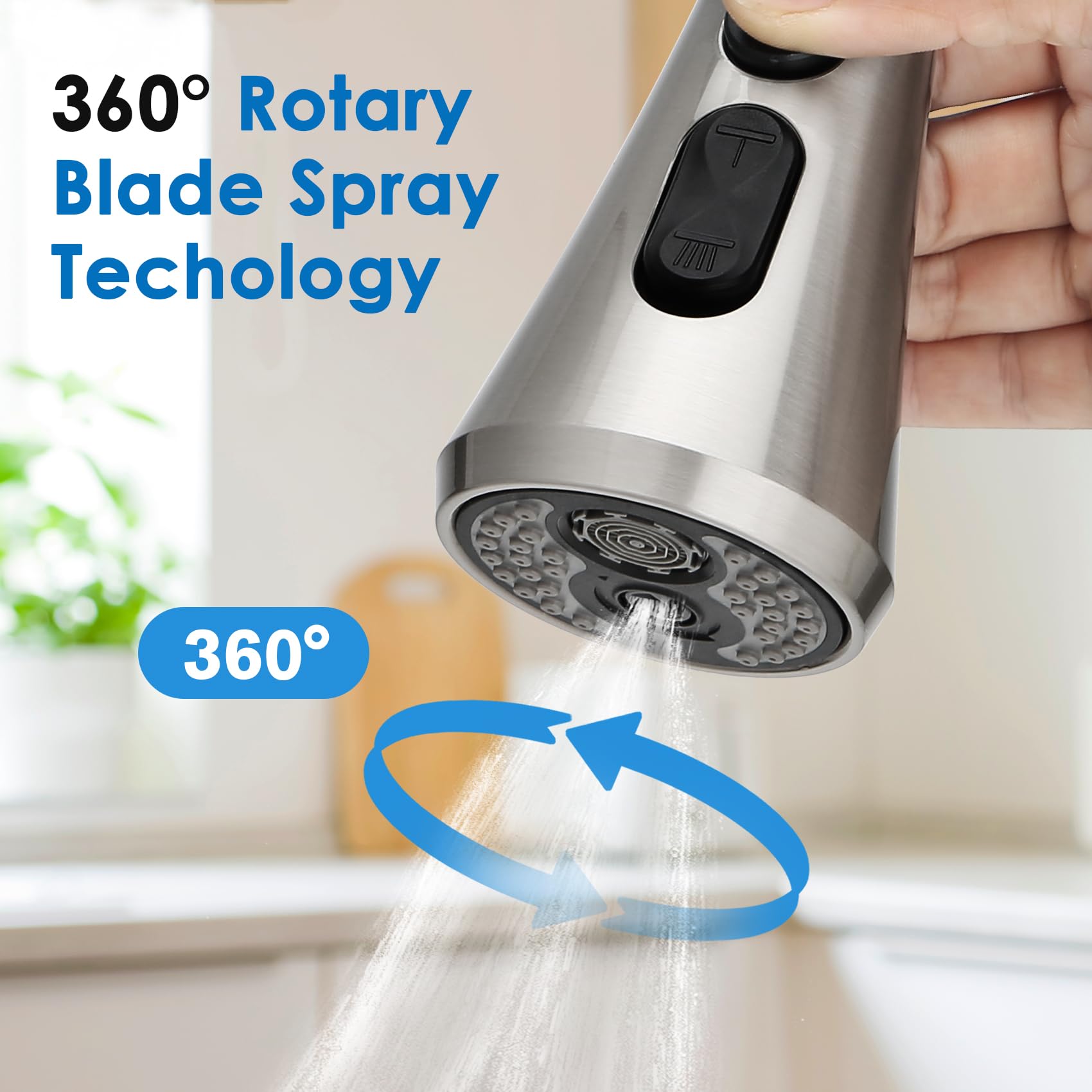 Horher Kitchen Faucet Head Replacement With 17 Adapters, Sink Faucet Head 3 Modes, Pull Down Spray Head G 1/2 For Kitchen Faucet, Compatible With Moen,Delta, Kohler Faucets, Brushed Nickel