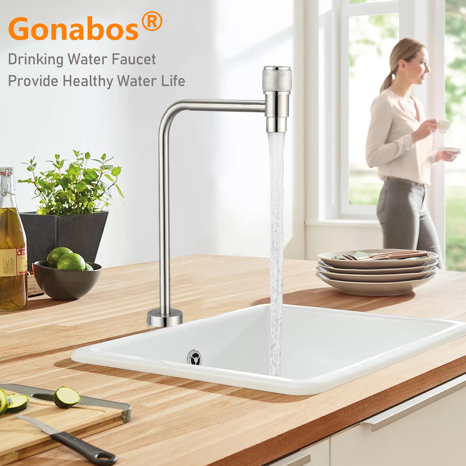 Gonabos Drinking Water Faucet For Kitchen,Large Water Volume Reverse Osmosis Faucets,Lead- Stainless Steel Water Filter Faucet For Ro Drinking Filtration Systems Beverage Faucet, Brushed Nickel