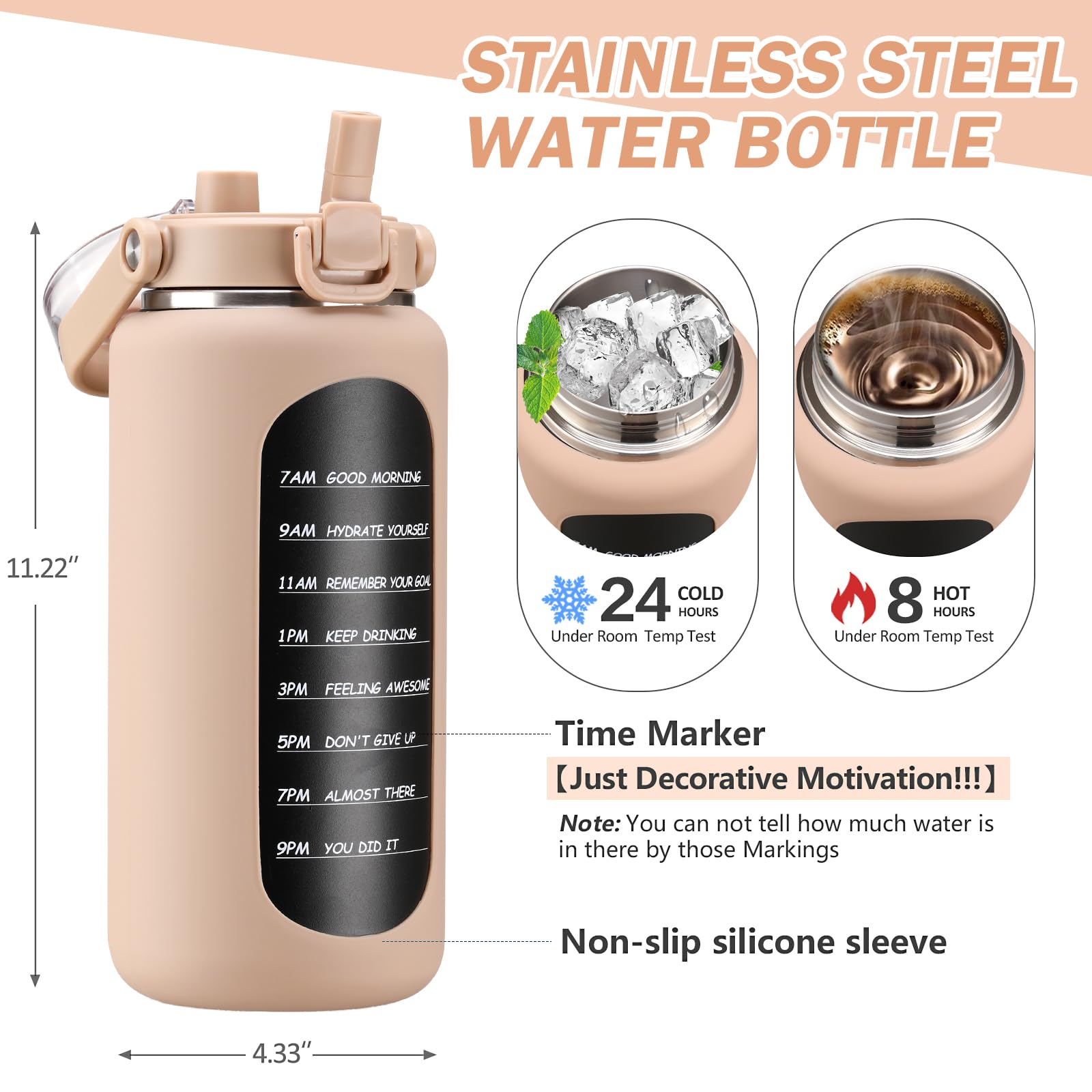 Bluego 64Oz Insulated Water Bottle With Straw And Handle Leakproof Half Gallon Wide Mouth