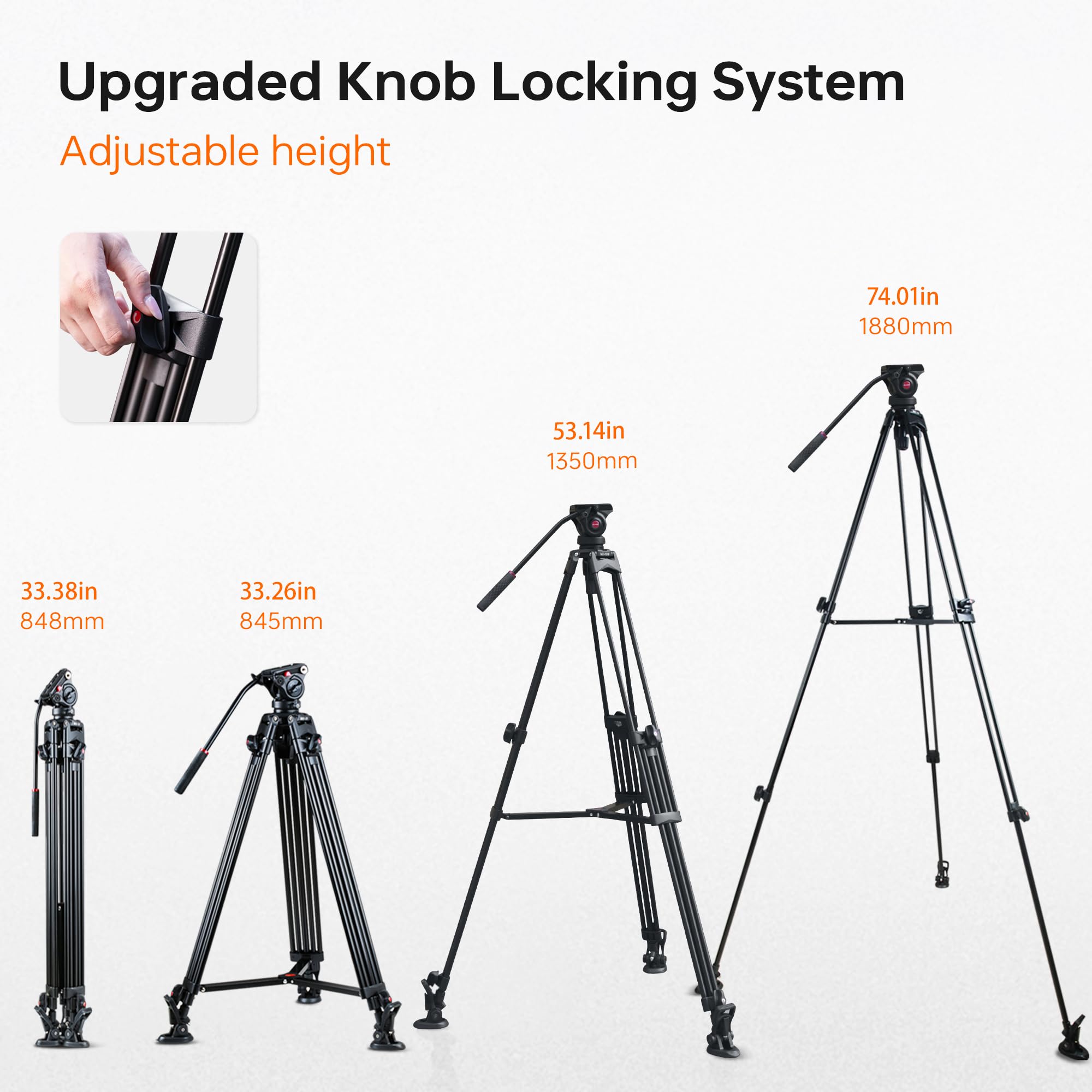 Viltrox 74" Heavy Duty Tripod, Video Tripod With Adjustable Damping 360° Fluid Head, Professional Camera Tripod With Universality Qr Plate,Flexible 360° Pan&+90°/-75° Tilt, Max Load 22Lb/10Kg