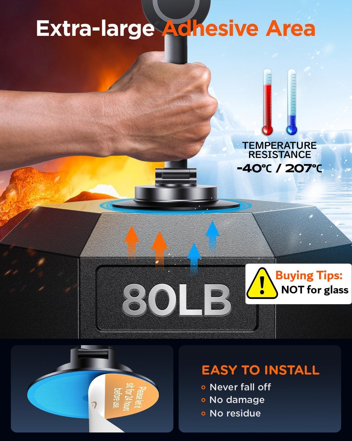 Tophot For Magsafe Car Mount, Car Phone Holder For Dashboard, 360° Rotatable Magnetic Phone Holder For Cars, Strong Adhesive, Sturdy Metal Mount, Compatible With Iphone Samsung (Long Arm)