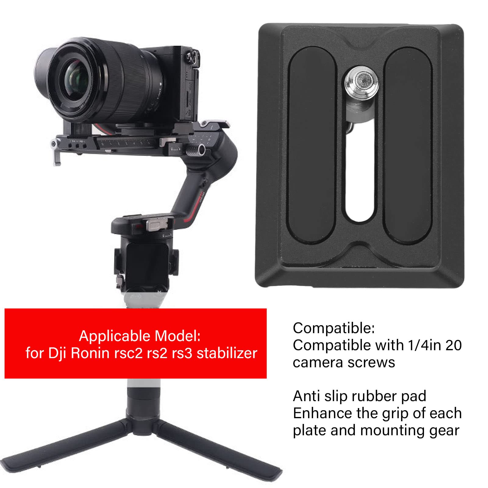 Yoidesu Quick Release Baseplate Qr Plate For Dji Rs2 Rsc2 Rs3 Pro Gimbal Stabilizer Standard Camera Tripod Ballhead Base Camera Stabilizer Accessories(Standard Version)