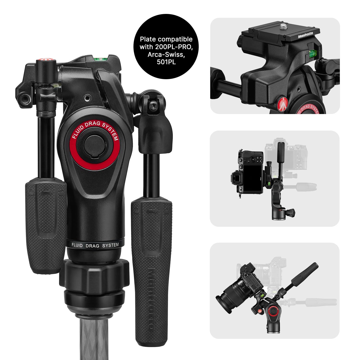 Manfrotto Be Gt Pro 4-Section Carbon Fiber Travel Tripod With 3-Way Pan/Tilt Head, Black