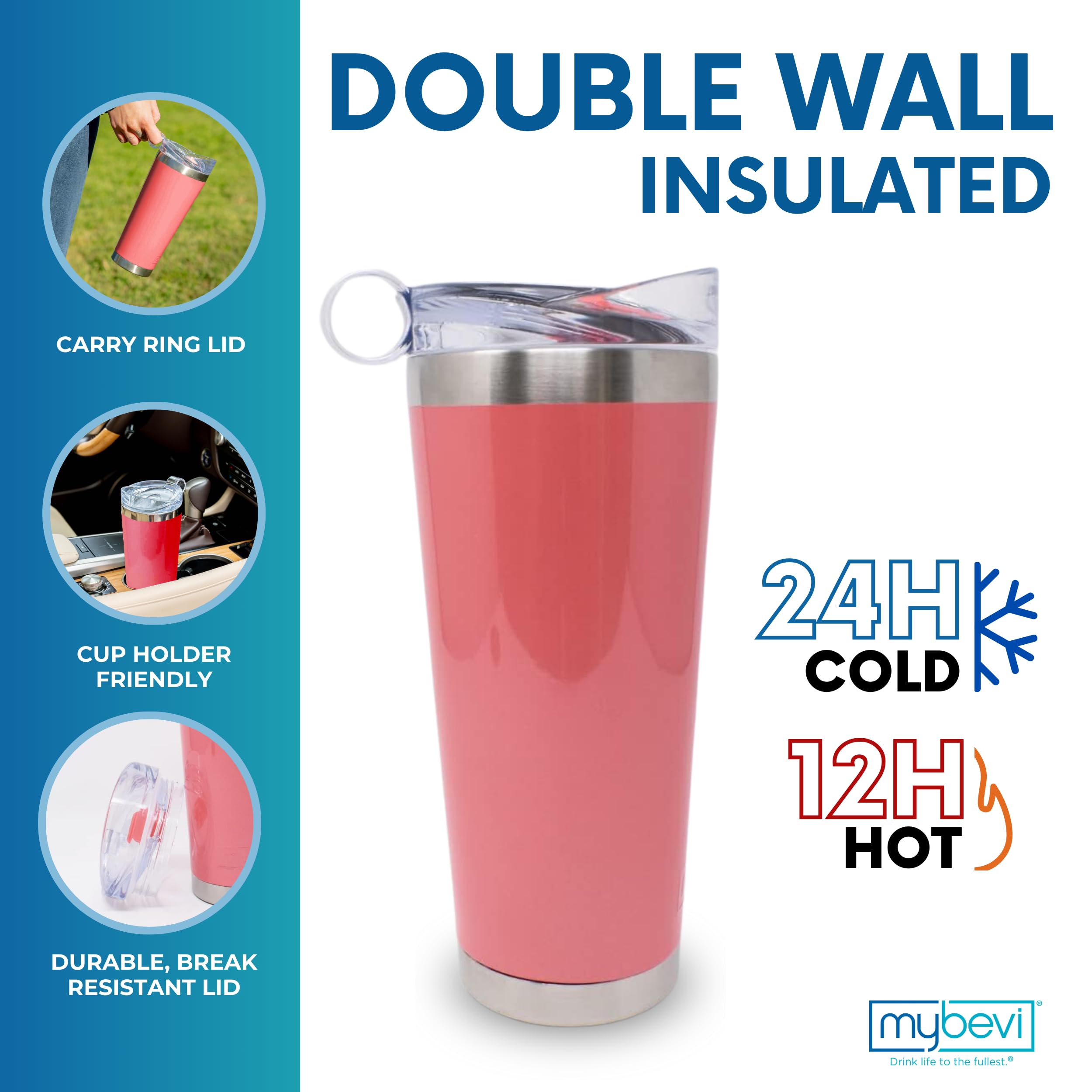 Mybevi Classic Premium Stainless Steel Tumbler With 12-Hour Temperature Control, Tritan Lid