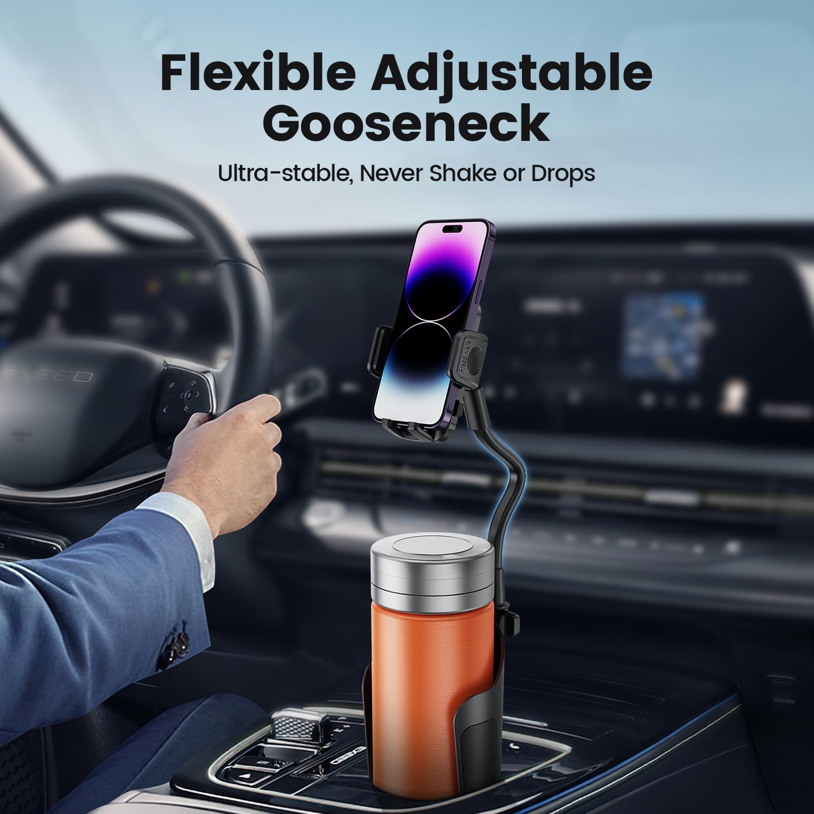 Toocki Cup Holder Phone Mount For Car, Universal 360° Adjustable Gooseneck Cell Phone Cup Holder Expander For Car Truck Compatible With Iphone Samsung & All Smartphones