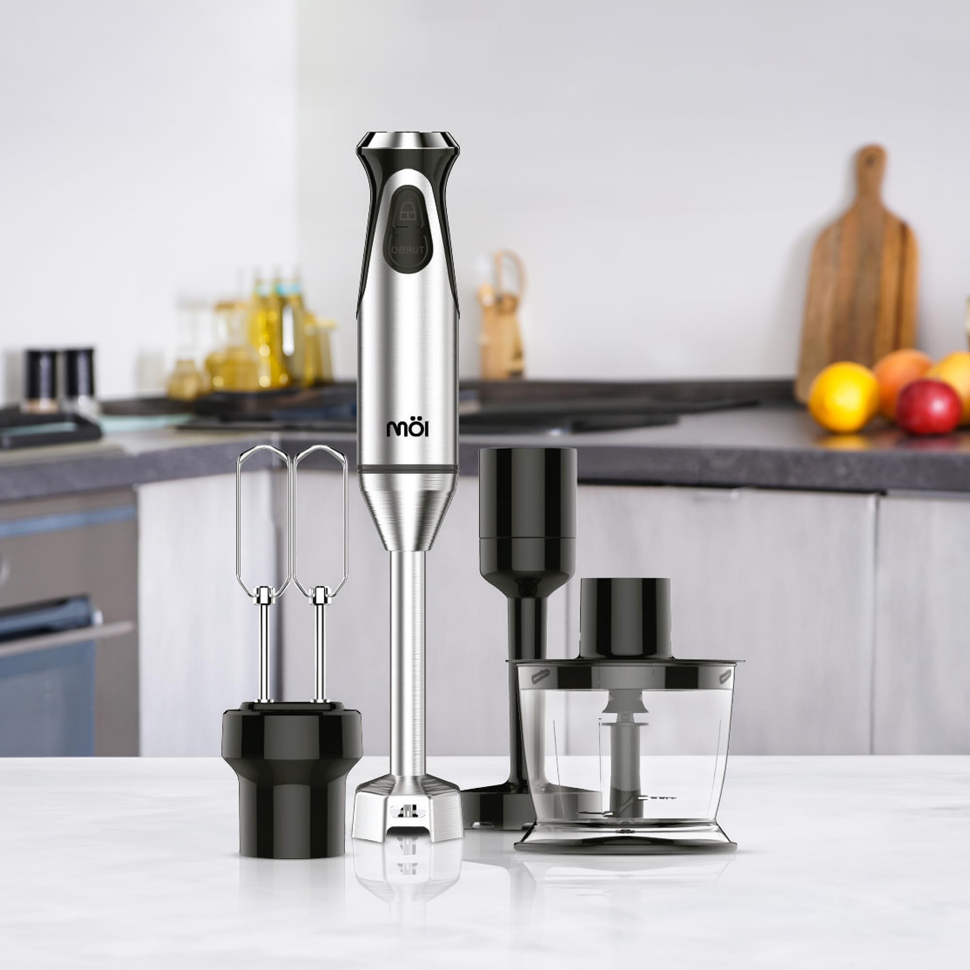 Moi Hand Blender Set Stainless Steel Blenders For Kitchen With Chopper, Whisk, Masher & Bowl, Hand Held Mixer For Mixing Juice, Sauce, Chopping, Whisking Eggs & Shaking Milk