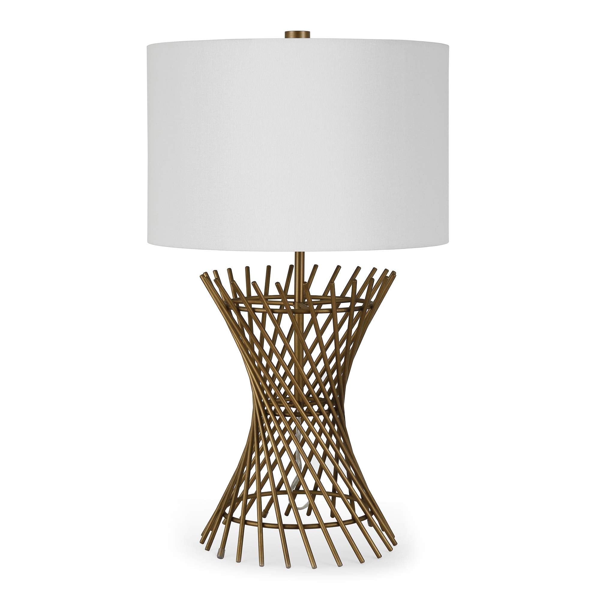 Henn&Hart 25" Tall Table Lamp With Fabric Shade In Antique Brass, For Home, Living Room, Bedroom, Entertainment Room, Office, Kitchen, Dining