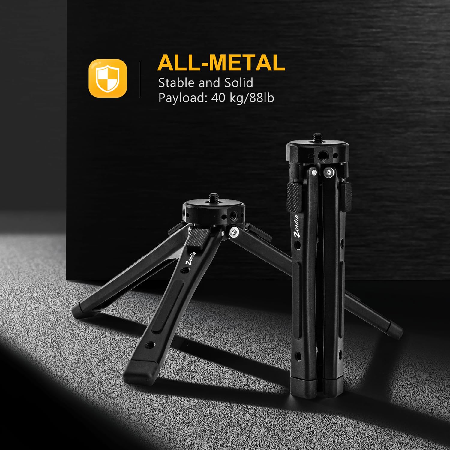 Zeadio Metal Camera Mini Tripod, Maxium Load: 40Kg/88Lb, Adjustable Heights Desktop Vlog Tripod Stand, Fits For Smooth 4, Osmo Mobile, Ronin-S, Vimble 2, Gimbal Handle Grip Stabilizer And All Cameras