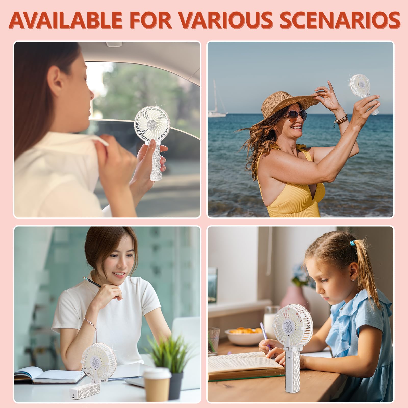 Mudder Rhinestone Handheld Fan Crystal Bling Mini Personal Fan Glitter Bedazzled Portable Usb