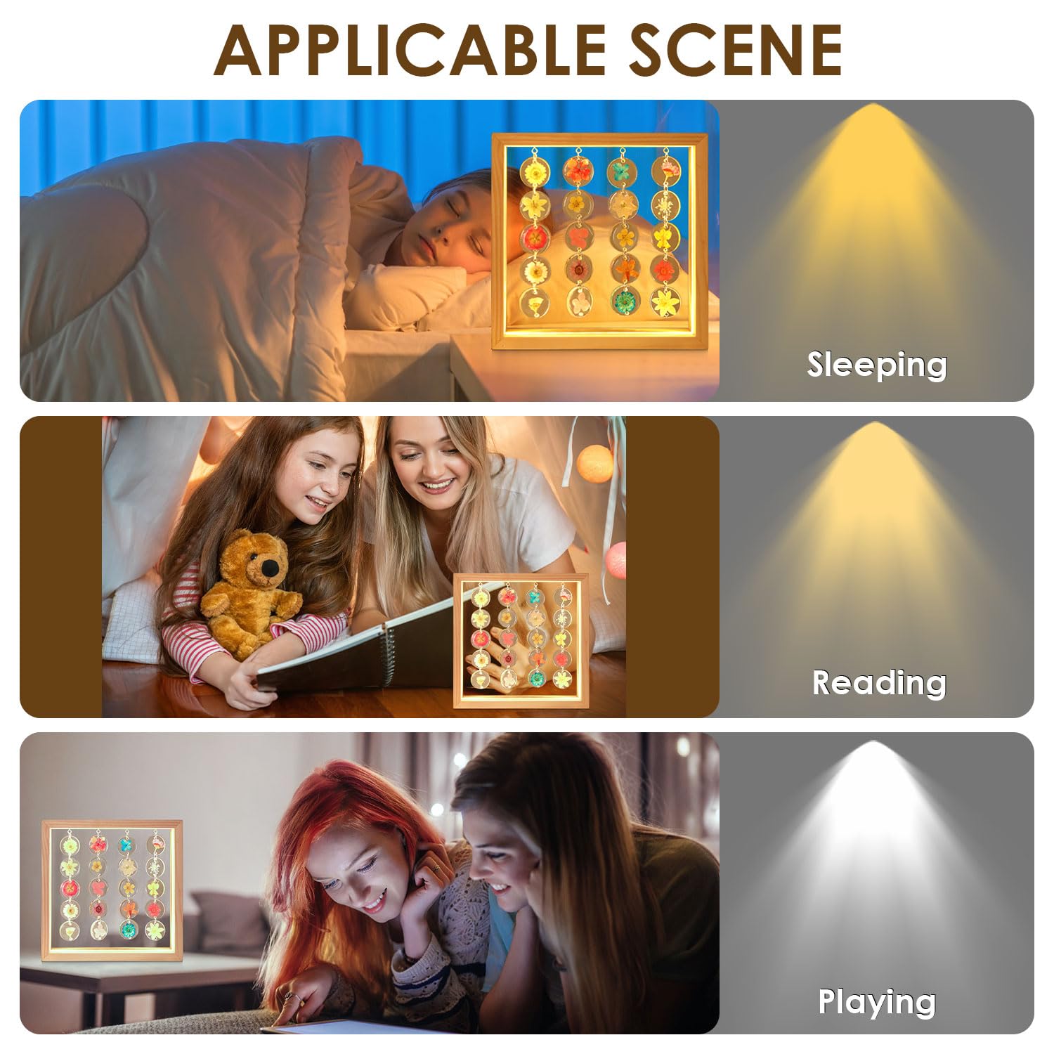 Taeyonk Handmade Dried Flower Led Cute Lamp, 3 Way Dimmable Cute Pressed Flower Bedside Lamp With Wooden Frame For Wooden Frame, Ideal For Desk, Table, Bedroom, Living Room, Office