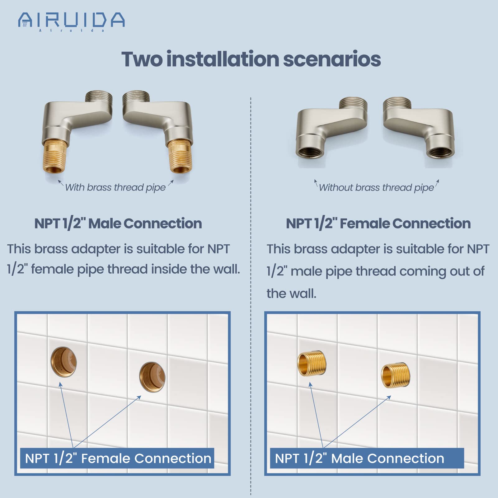 Airuida Wall Mounted Faucet Kitchen Brushed Nickel 6 Inch(15Cm) Spout Reach Adjustable Center Double Cross Handles 3 Inch To 9 Inch Hot And Cold Water Mixer Tap 360 Rotatable Faucet