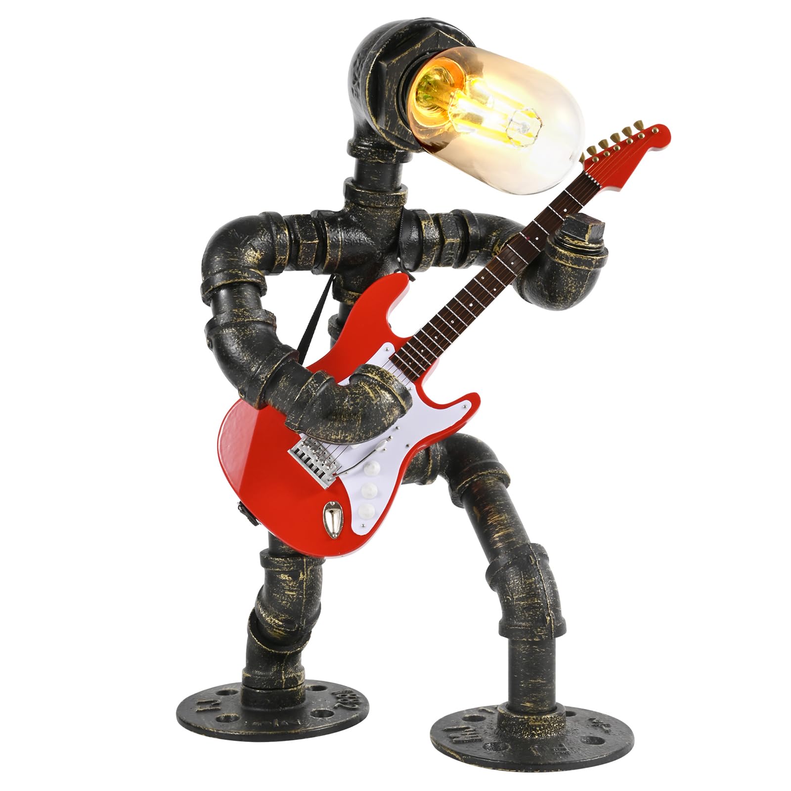 Efaycrr Steampunk Table Lamp With Mini Electric Guitar, Cool For Music Lovers, Creative Steampunk Lamp Electric Guitar Table Lamp Decor Retro Light Industrial Robot Light