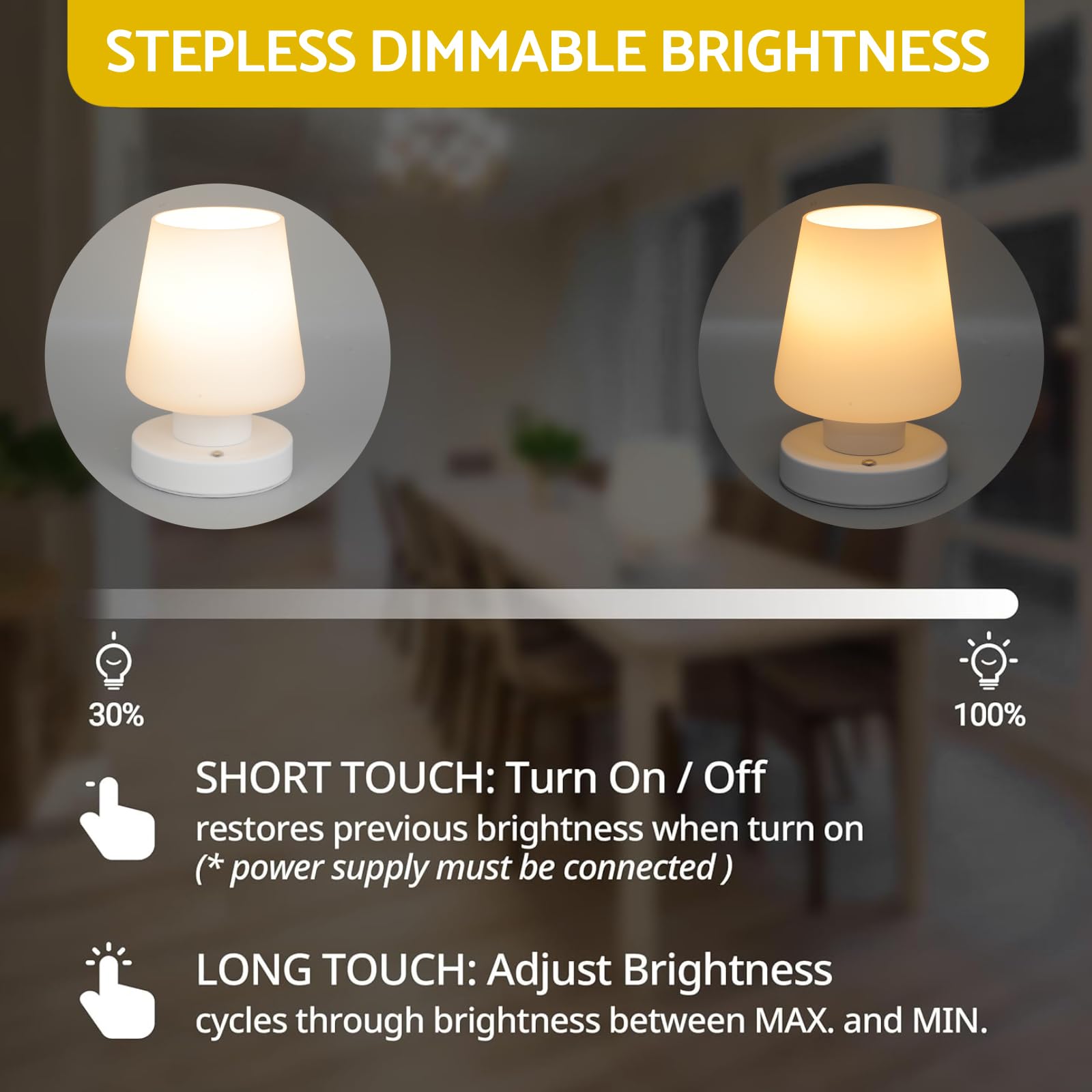 Ofisexpt Cordless Rechargeable Led Table Lamps, 5200Mah Battery Operated, Stepless Dimming, Touch Lamps For Nightstand, 3000K Led Bulb, Simple Design