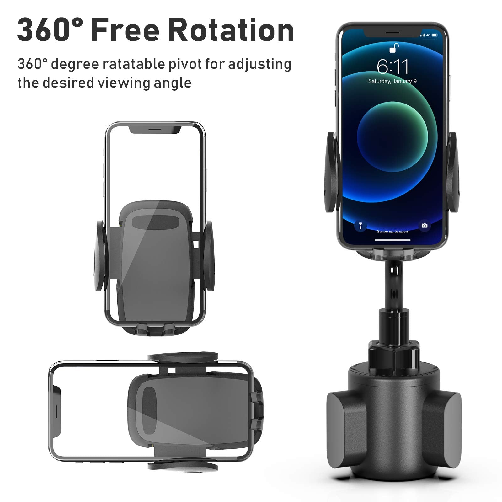 Bokilino Car Cup Holder Phone Mount, Adjustable Gooseneck Cup Holder Cradle Car Mount For Cell Phone Iphone 11 Pro/11 Pro Max/11/X/Xs/Xs Max/8/8Plus,Samsung,Huawei,Lg, Sony, Nokia (Black)