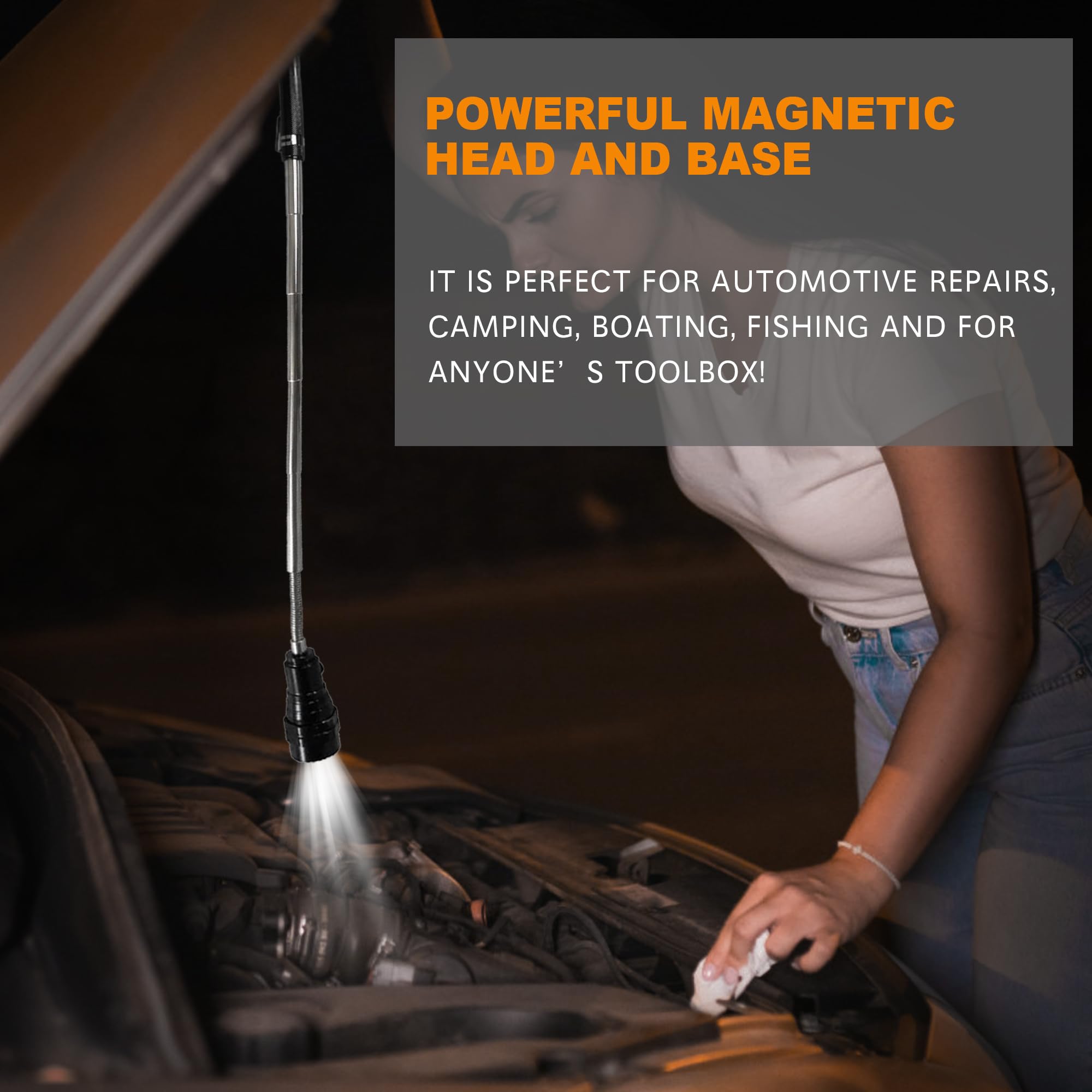 Jishi Magnetic Pickup Tool, Telescoping Magnet Led Flashlight, For Men, Adults, Dad, Husband, Stocking Stuffers, Multitool, Aluminum Handle
