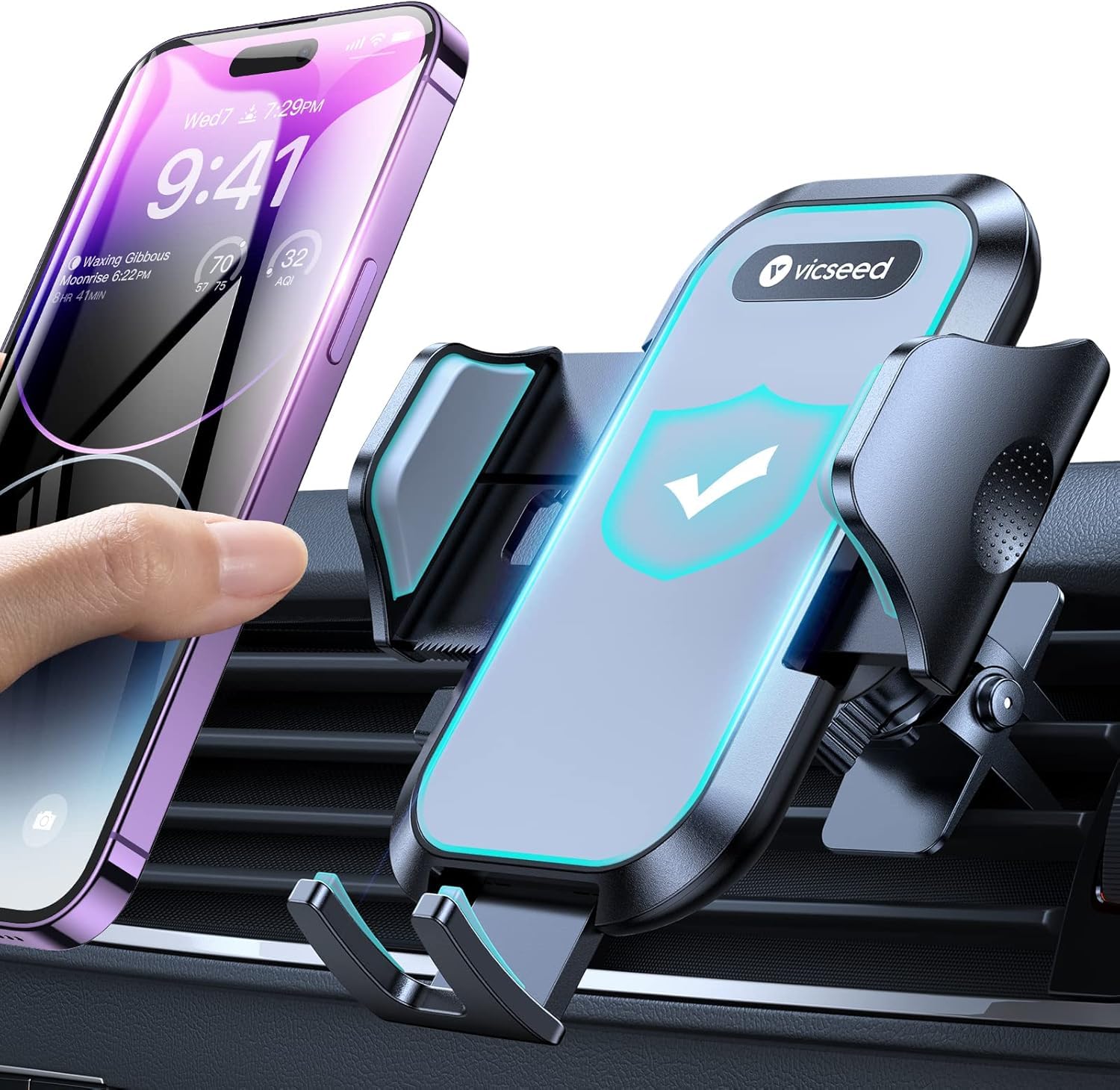 Vicseed Car Phone Holder Mount【Never Drop Clip】 Air Vent Car Cell Phone Mount Stand【Silicone Protect Vent & Phone】 Hands  Vehicle Cradle For Iphone 16 15 Pro Max Android All Smartphone