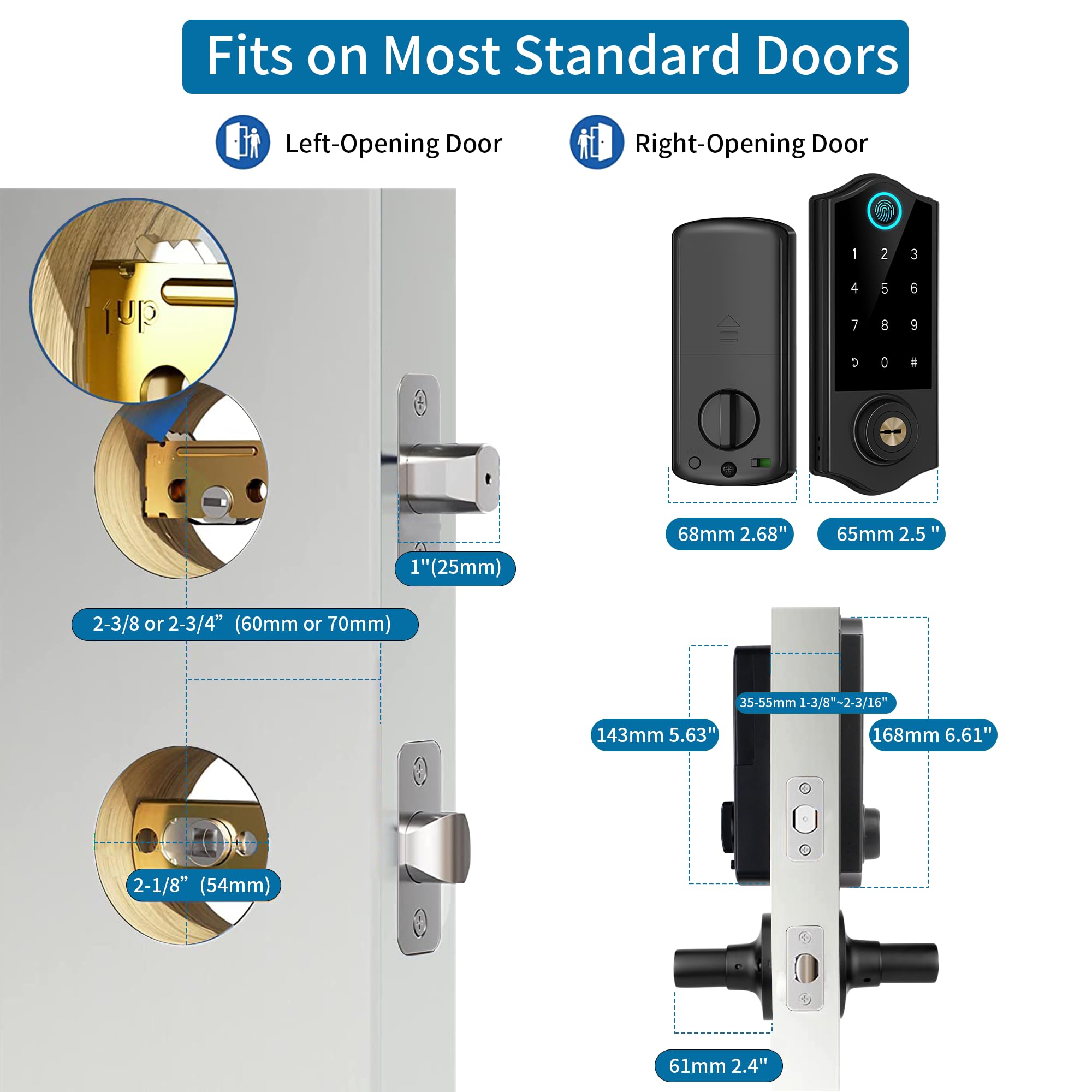 Harfo Smart Fingerprint Door Lock, Keyless Entry Deadbolt, Full App Control Biometric Lock, Electronic Digital Touchscreen Keypad, Auto Lock, Easy Install, Black