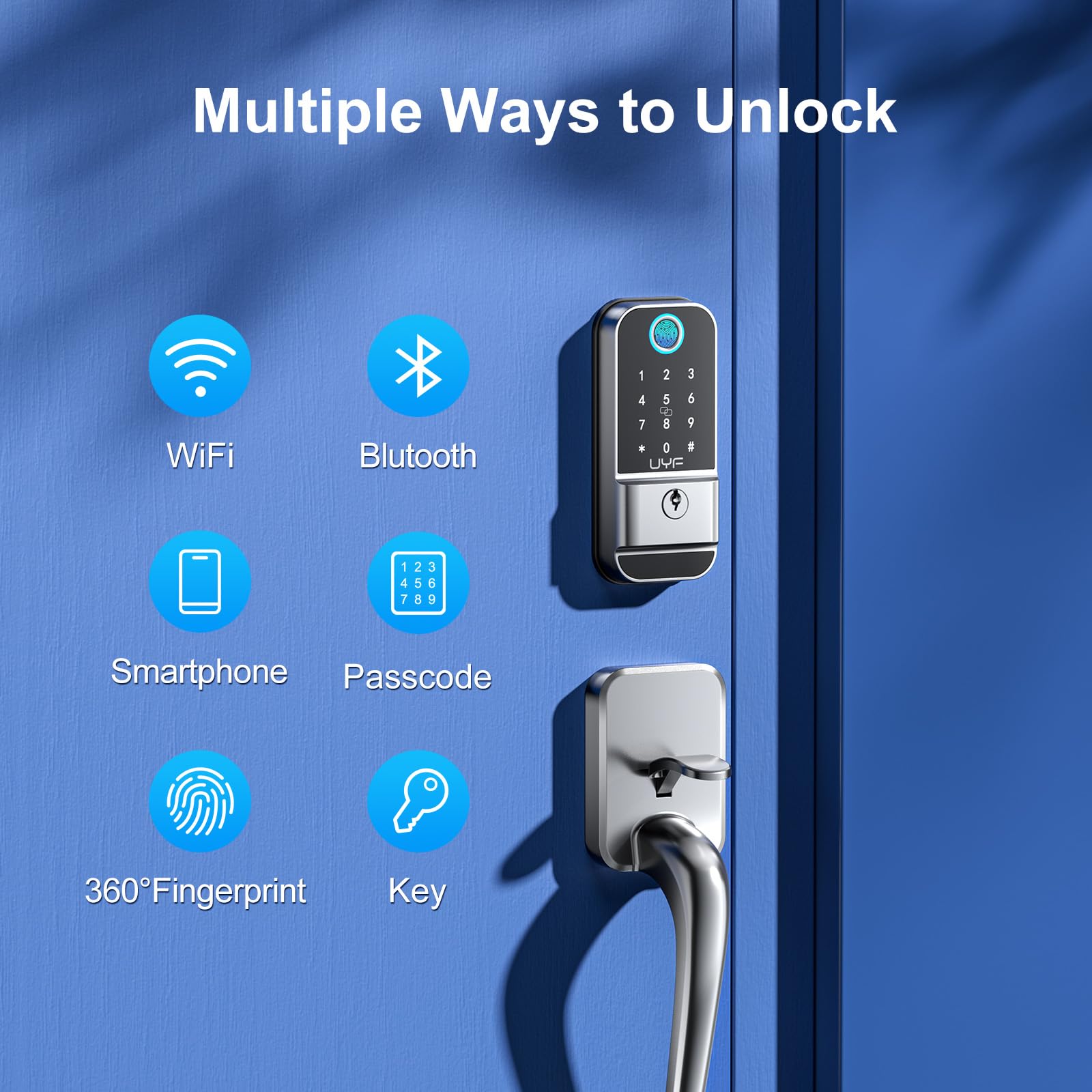 Uyf Wifi Smart Deadbolt Door Lock Set: Keyless Entry, Smart Front Door Lock With Handle, Electronic Keypad, Bluetooth Voice Control, Aluminum Alloy, Ideal For Home Security And Convenience