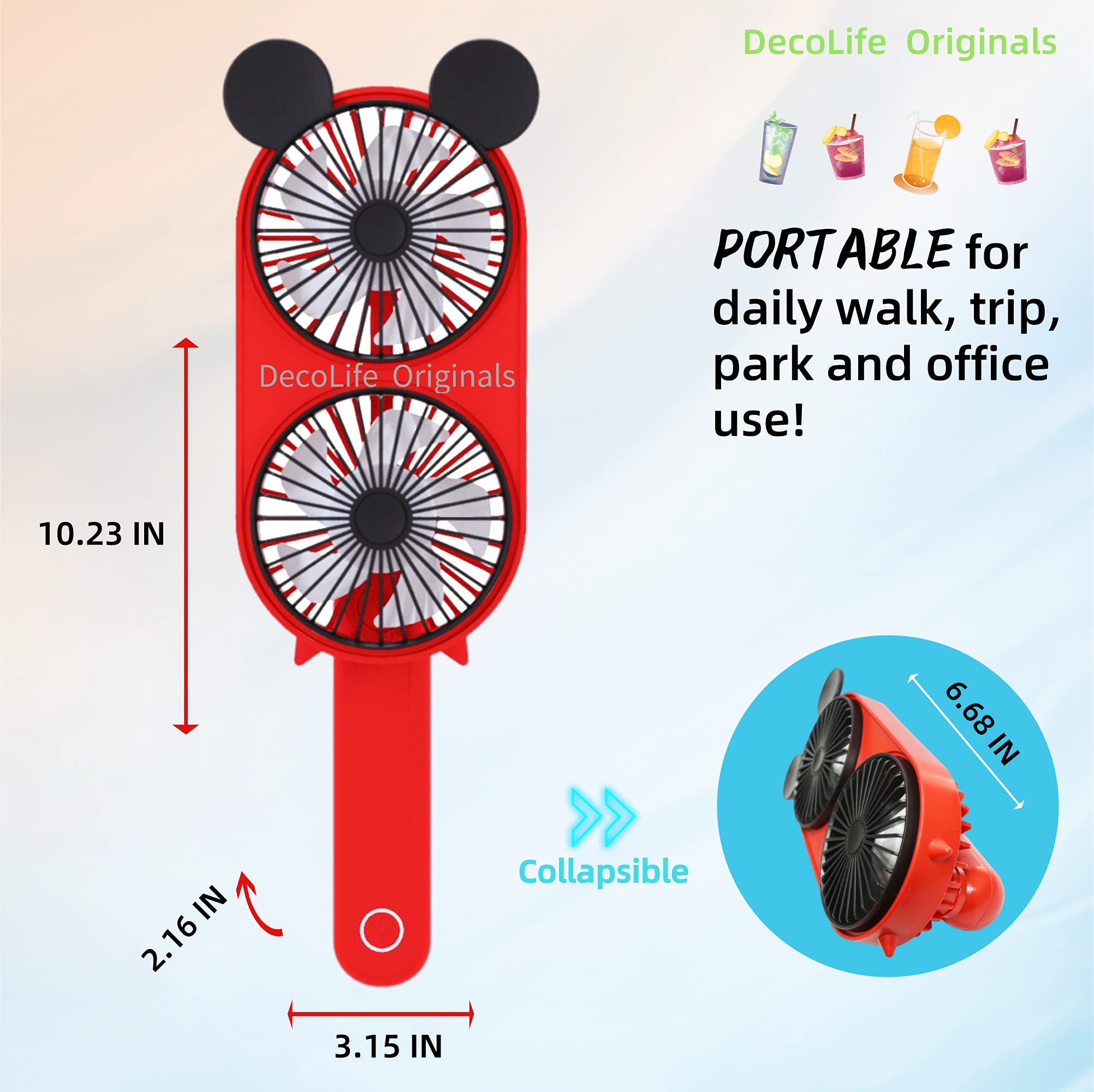 Lacovia Decolife Cute Mouse Foldable Portable Rechargeable Handheld Mini Fan, With Dual Turbo