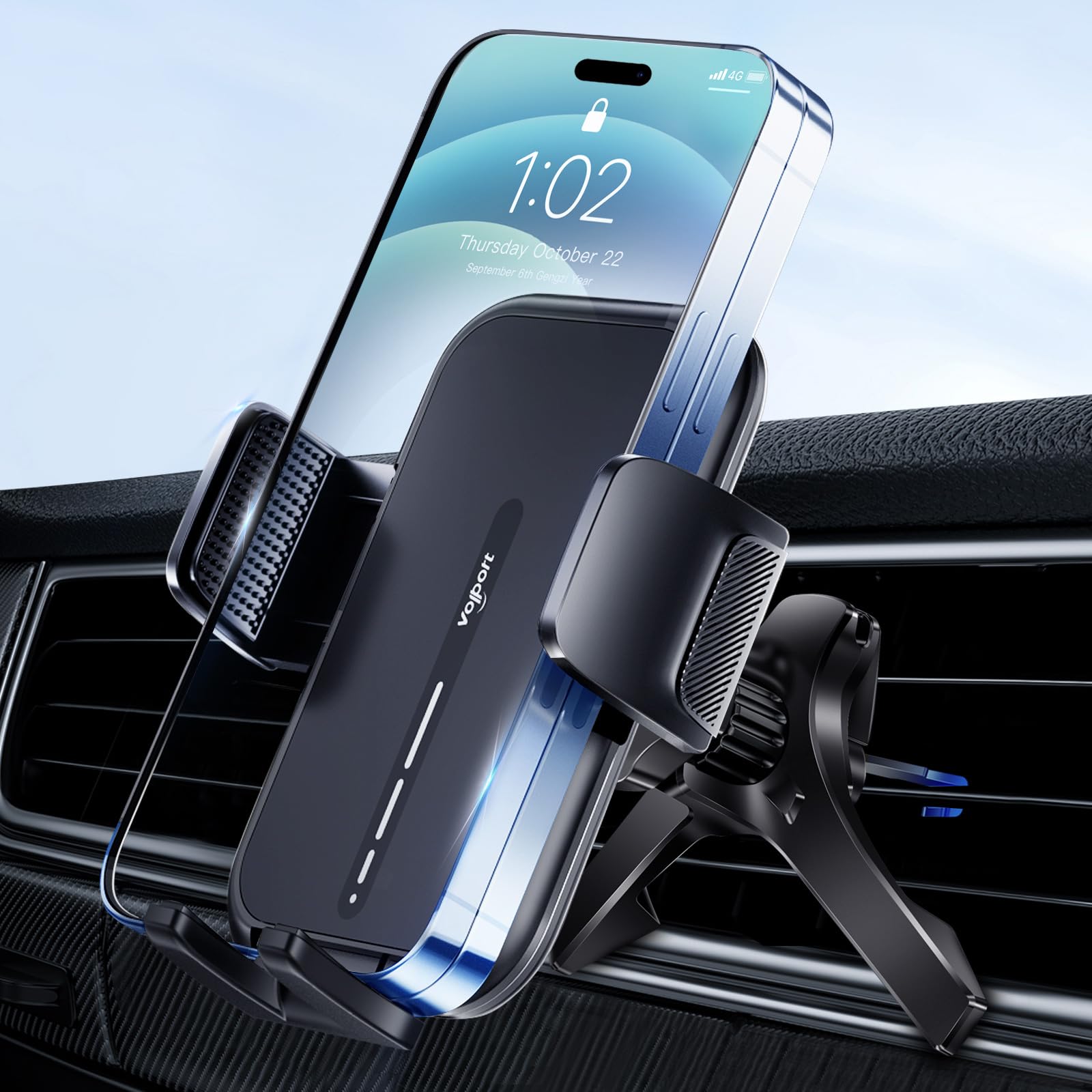 Volport Vent Phone Mount For Car, Hands  Air Vent Clip Cellphone Holder With Deep Wide Clamp, Universal Automobile Cradle Fit For Mercedes Benz, Toyota Rav4, Thick Case Iphone Wallet Card Holder