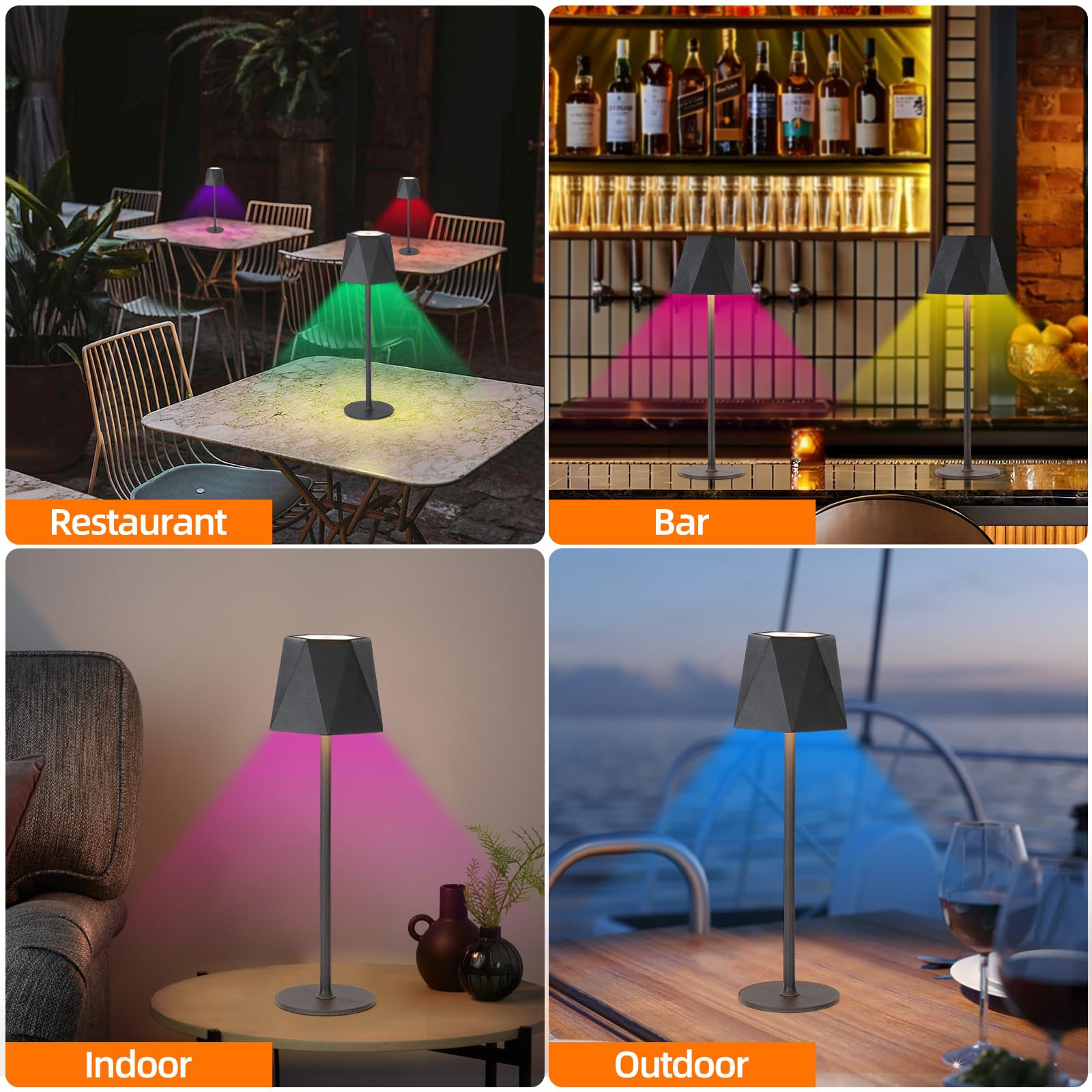 Ystarlamp Led Rechargeable Cordless Table Lamp Dimmable 3000K, 4500K, 6500K +16Rgb, Ip54 Wireless Table Light For Indoor And Outdoor, Aluminum Portable Lamp For Family, Restaurant & Bar (Black)