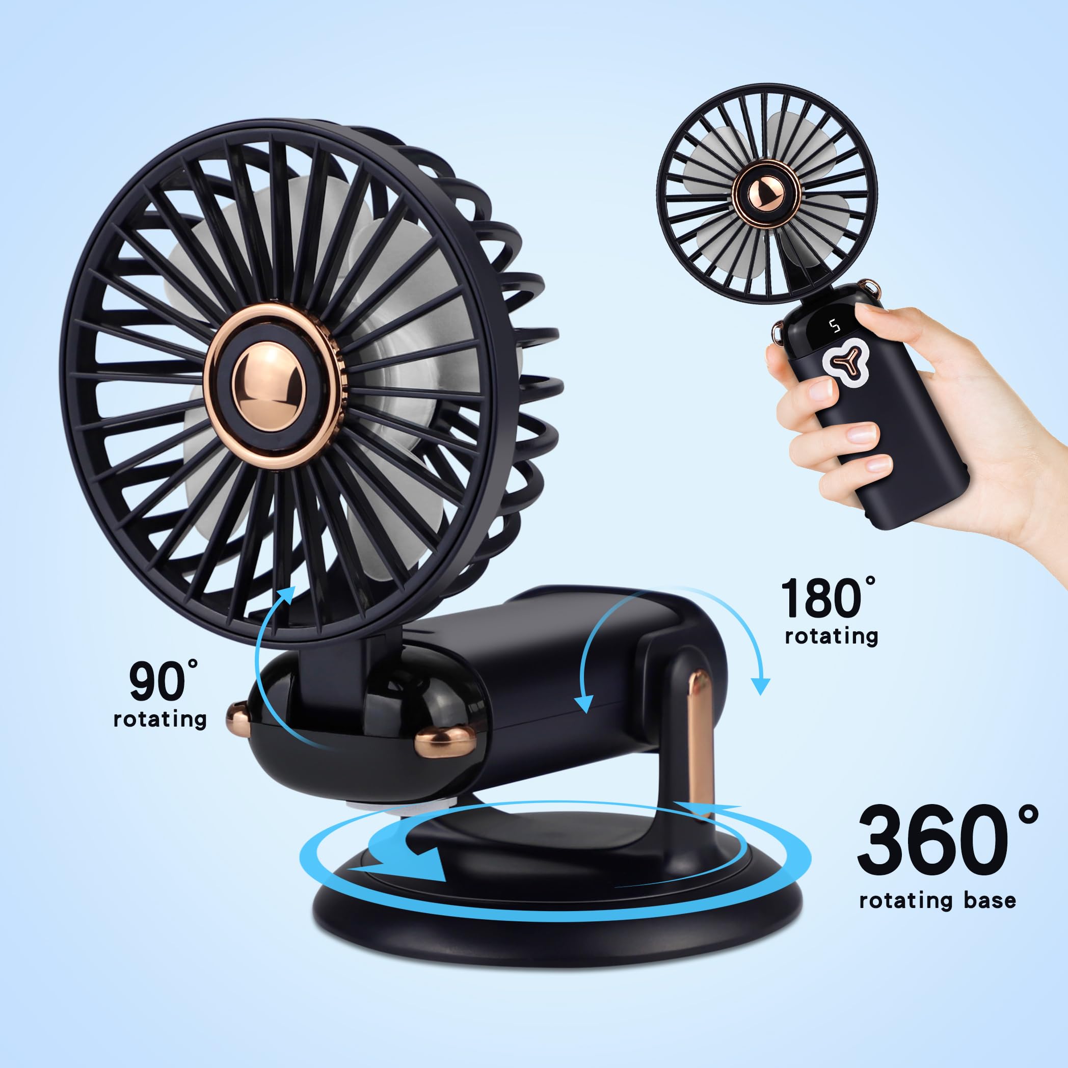 Versatile 4-In-1 Portable Handheld Fan, Battery Operated Fan With Base, 90°Ajustable, Rechargeable