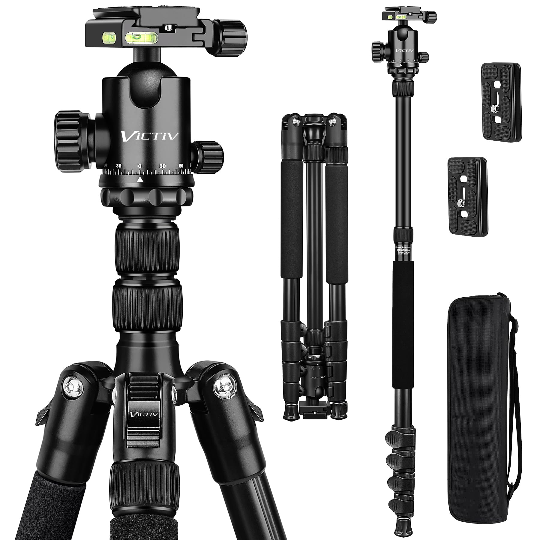 Victiv 78" Tripod For Camera, Tall Dslr Tripod & Monopods, Professional Heavy Duty Tripod For Spotting Scopes, Binocular, Aluminum Camera Tripods Stand, Compatible With Canon Nikon Sony