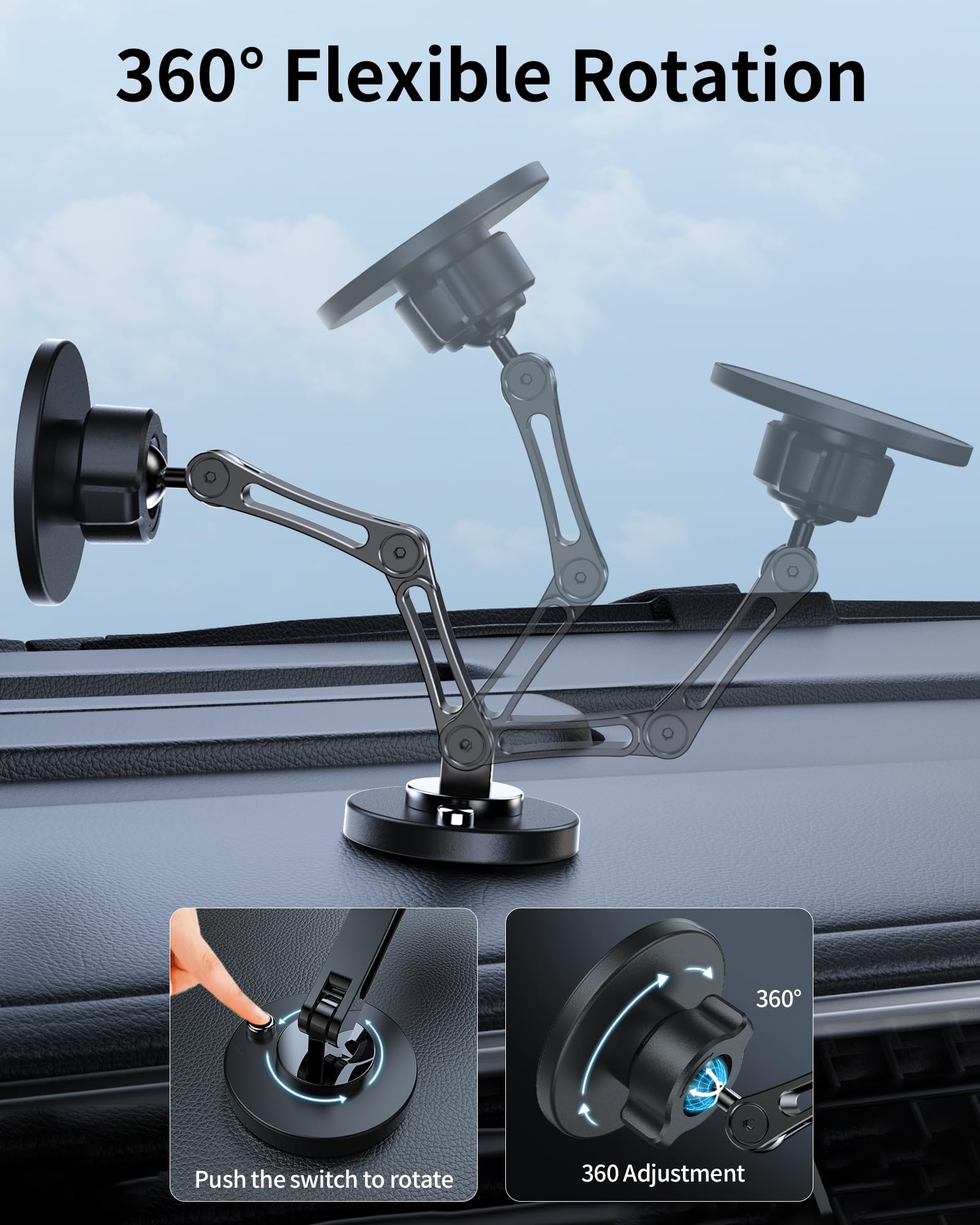 Zbf Magnetic Car Phone Holder Mount (360° Rotation) Cell Phone Car Holder, Phone Mount For Car Windshield Dashboard Hand Mount For Phone 16 15 14 13 Pro Max All Smartphones