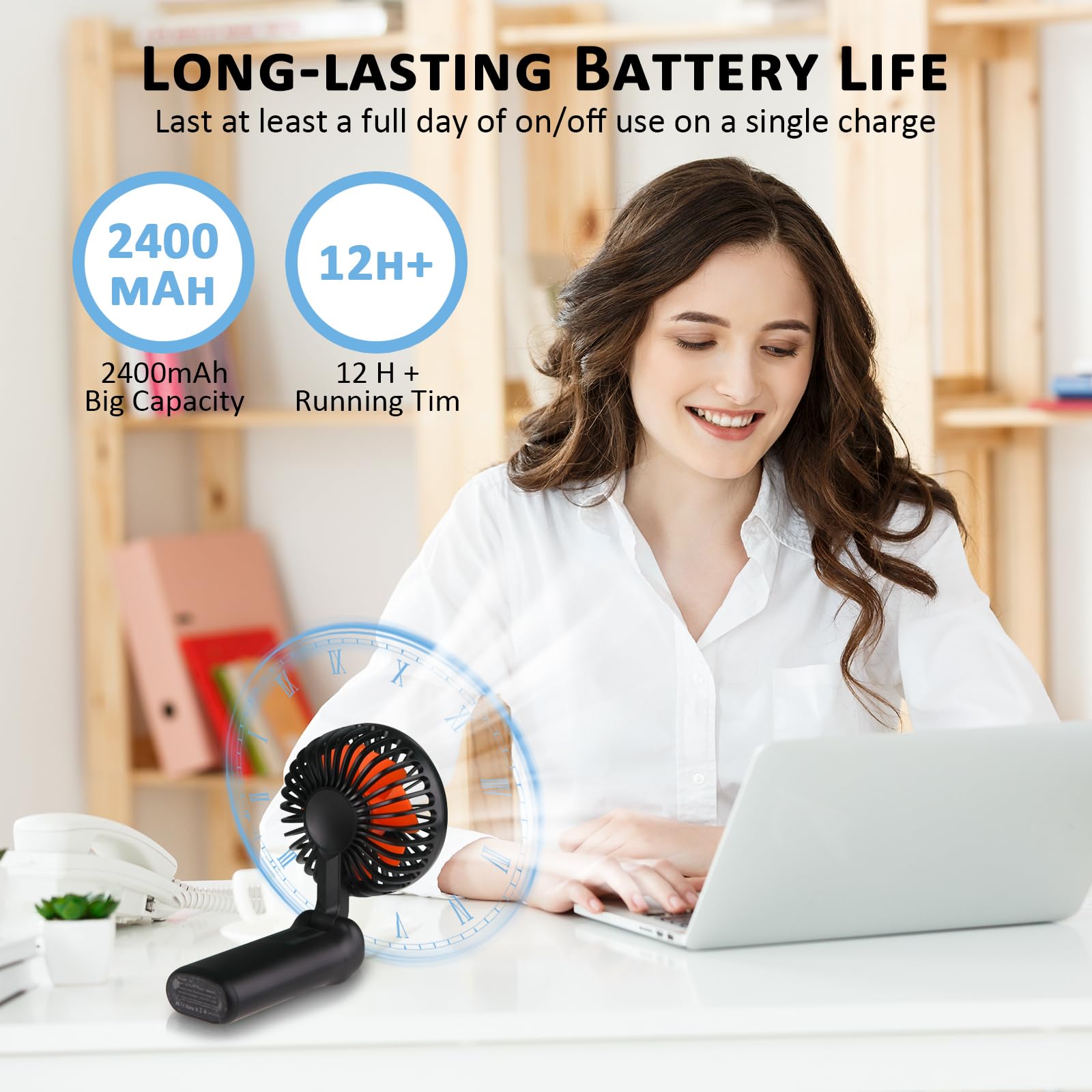 Portable Handheld Fan, Mini Desk Fan Rechargeable With Led Display, 180° Foldable Personal Fan