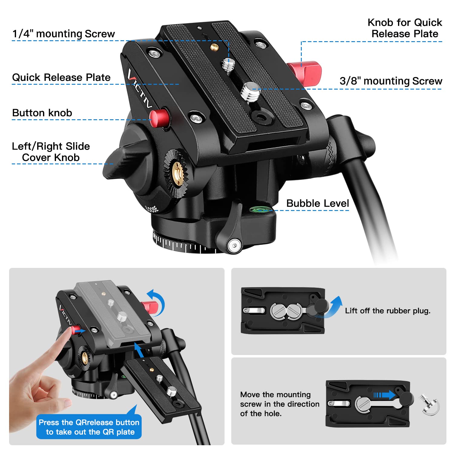 Victiv Camera Tripod, 72" Video Tripod With Fluid Head, Aluminum Heavy Duty Tripod With Carry Bag, Professional Camera Tripods & Monopods, Compatible With Canon, Sony, Dslr, Camcorder