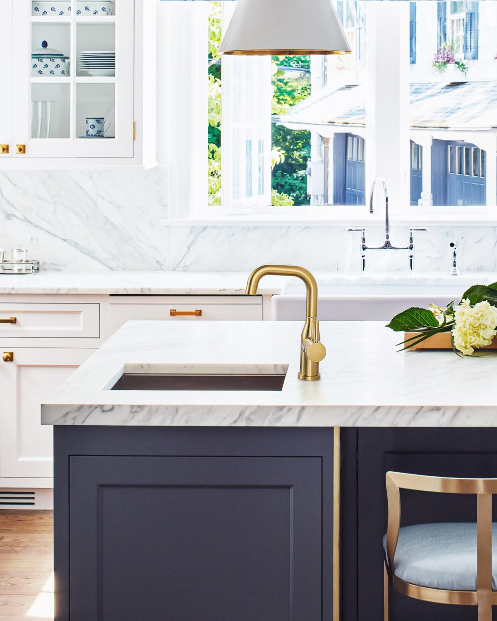 Arcora Bar Sink Faucet Single Hole: Brushed Gold Wet Bar Faucets - Prep Sink Faucet 360 Swivel - Small Kitchen Bathroom Faucet With Cupc Supply Lines