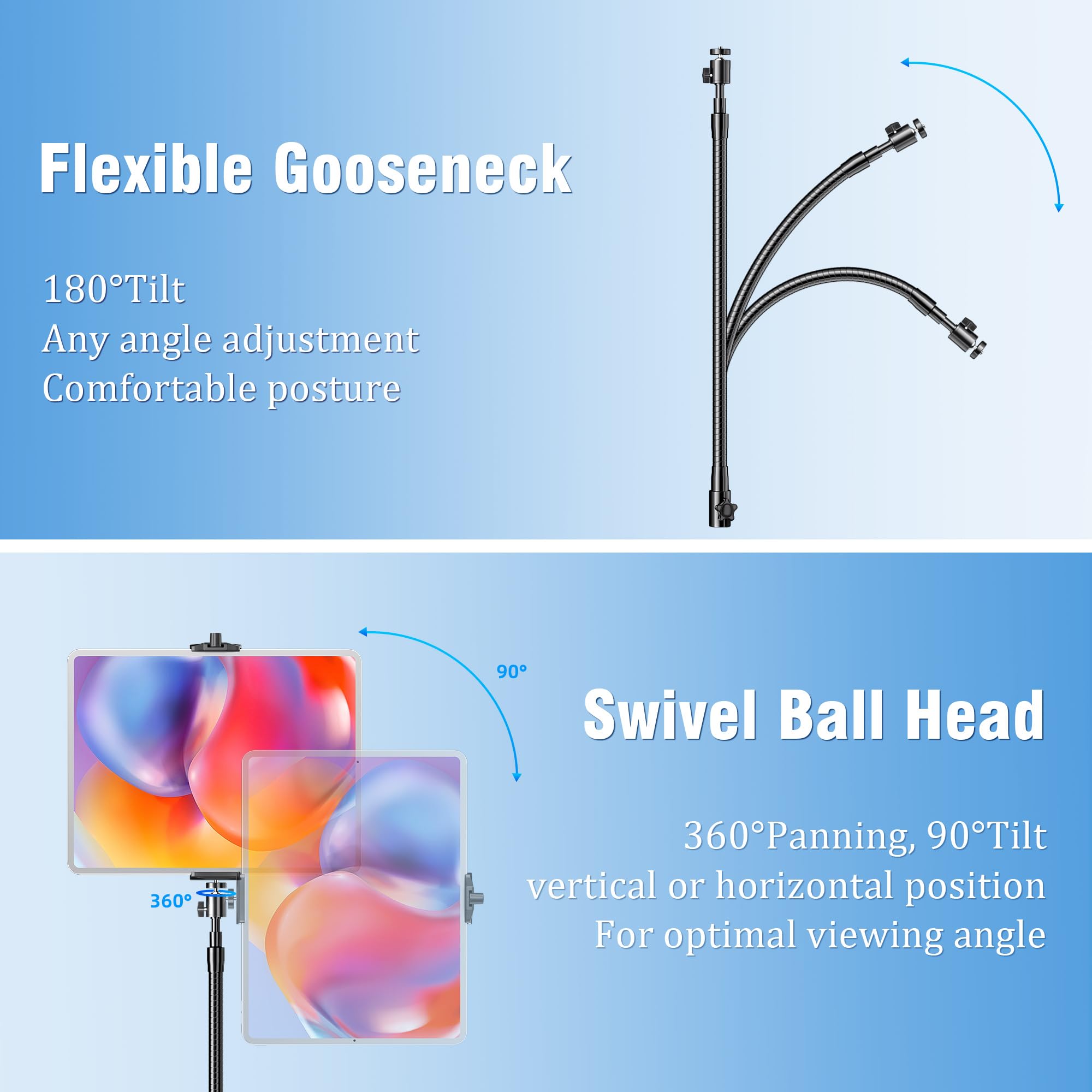 Yotilon Tall Flexible Phone Tripod With Adjustable Gooseneck, Remote For 4.9-12.9'' Cell Phone/Ipad - Recording/Watching/Cooking/Vlogging