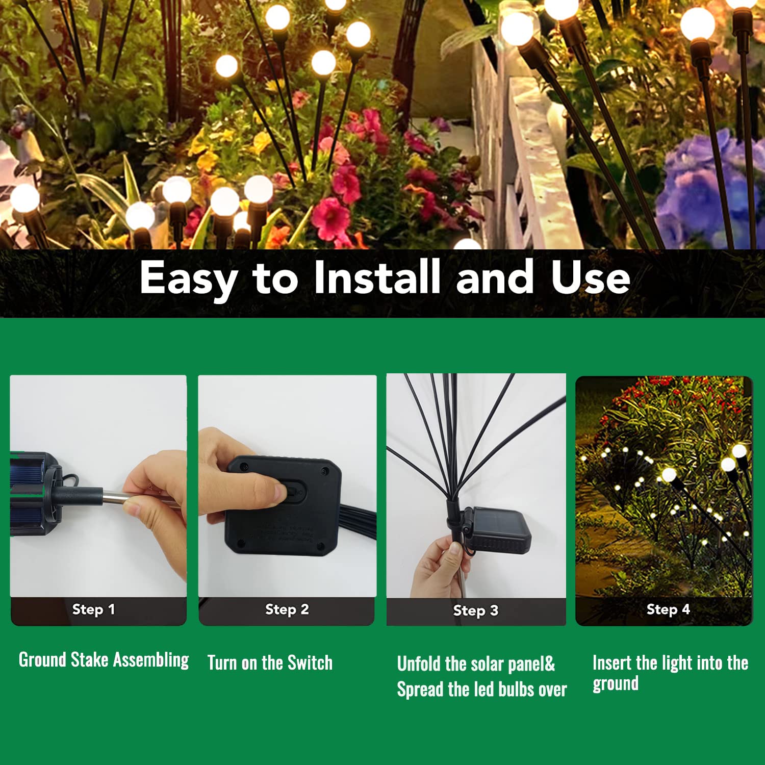 Focusky Garden Firefly Lights Solar ,2 Pack 6 Leds Solar Powered Swaying Outdoor Lights Waterproof,Landscape Yard Patio Pathway Garden Decor,Warm White