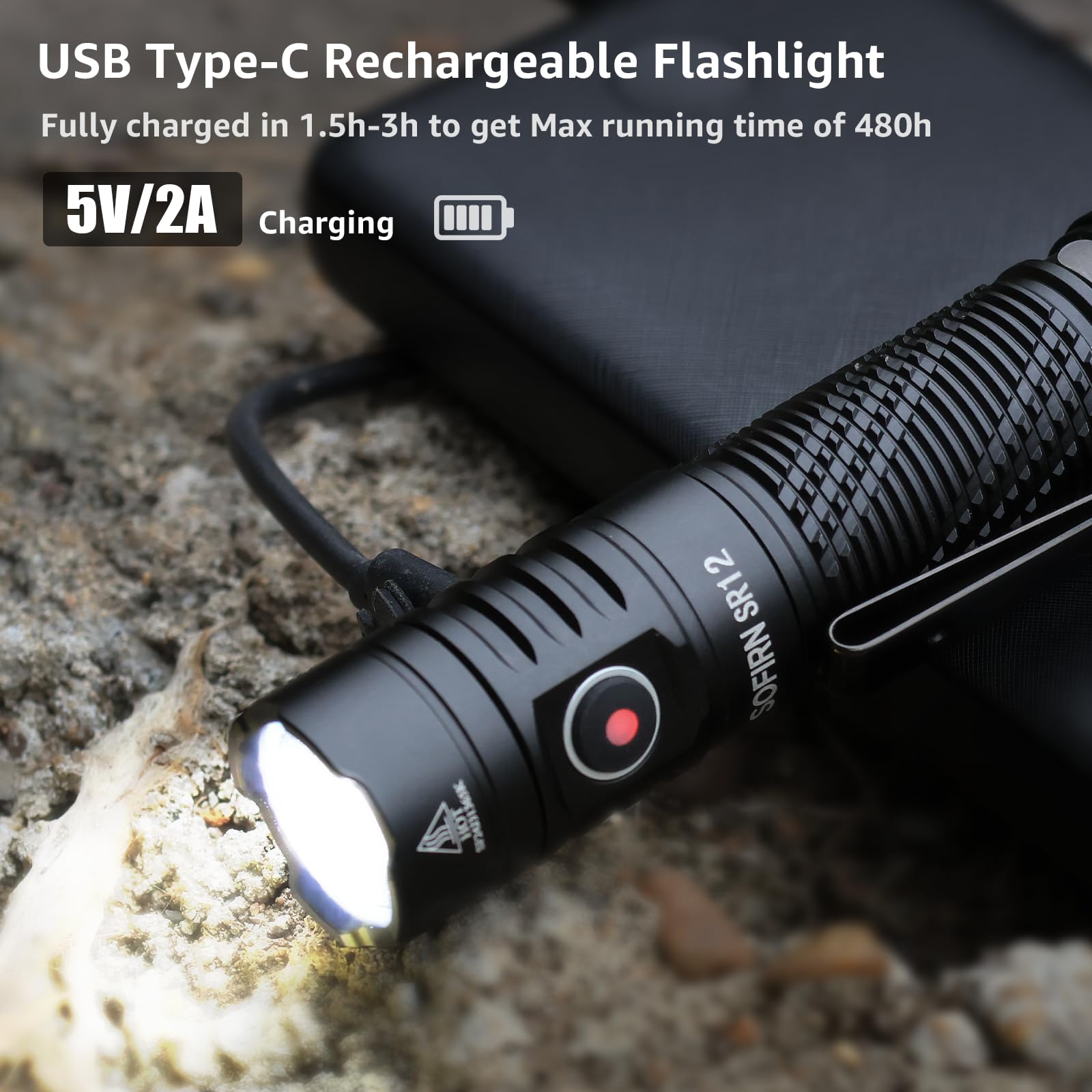 Csteboke Pocket Flashlight Rechargeable Led Light - Sofirn Sr12 Small Flashlights Powerful, Bright Edc Light, 1300Ft Long Throw Magnetic Flashlight High Lumens, Ip68 Waterproof, Simple Ui, Compact For Outdoor