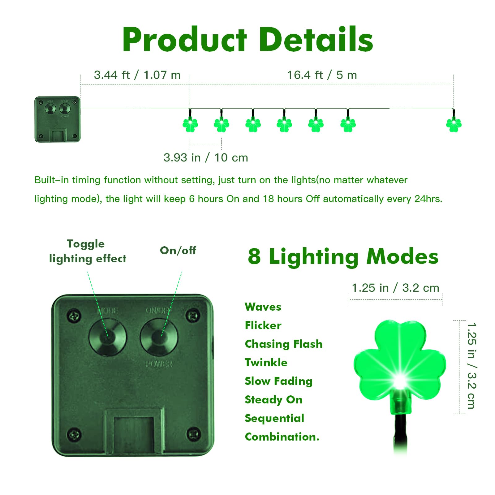 X-Giftkey St. Patrick'S Day Decor Solar Shamrock String Lights, 50Led Green, Outdoor, 19Ft