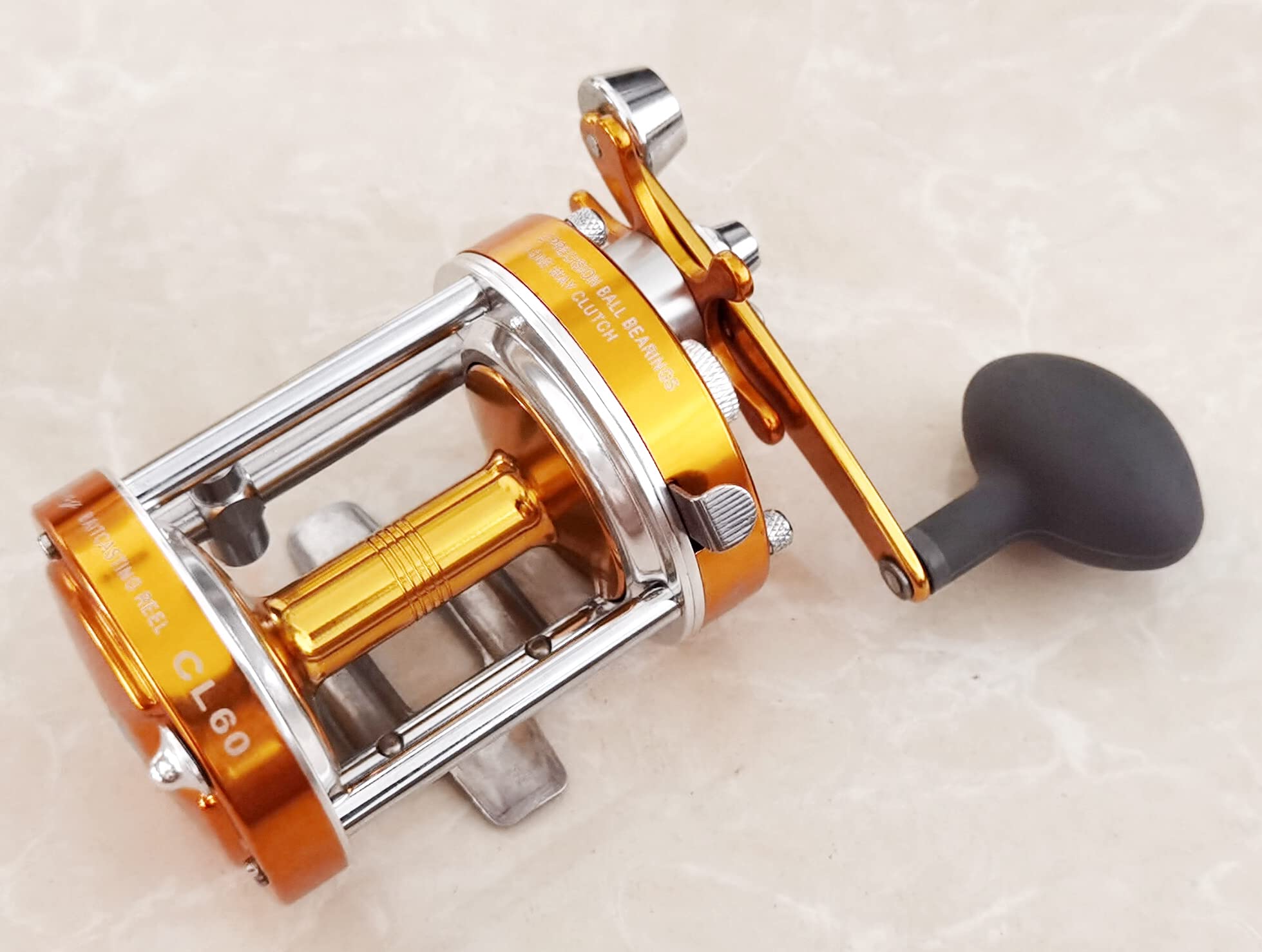 Apple&Orange Cl60 Baitcasting Reel Right Handed Fishing Reel With Crank Handle,Muskie Catfish Offshore Conventional Reel (Gold)