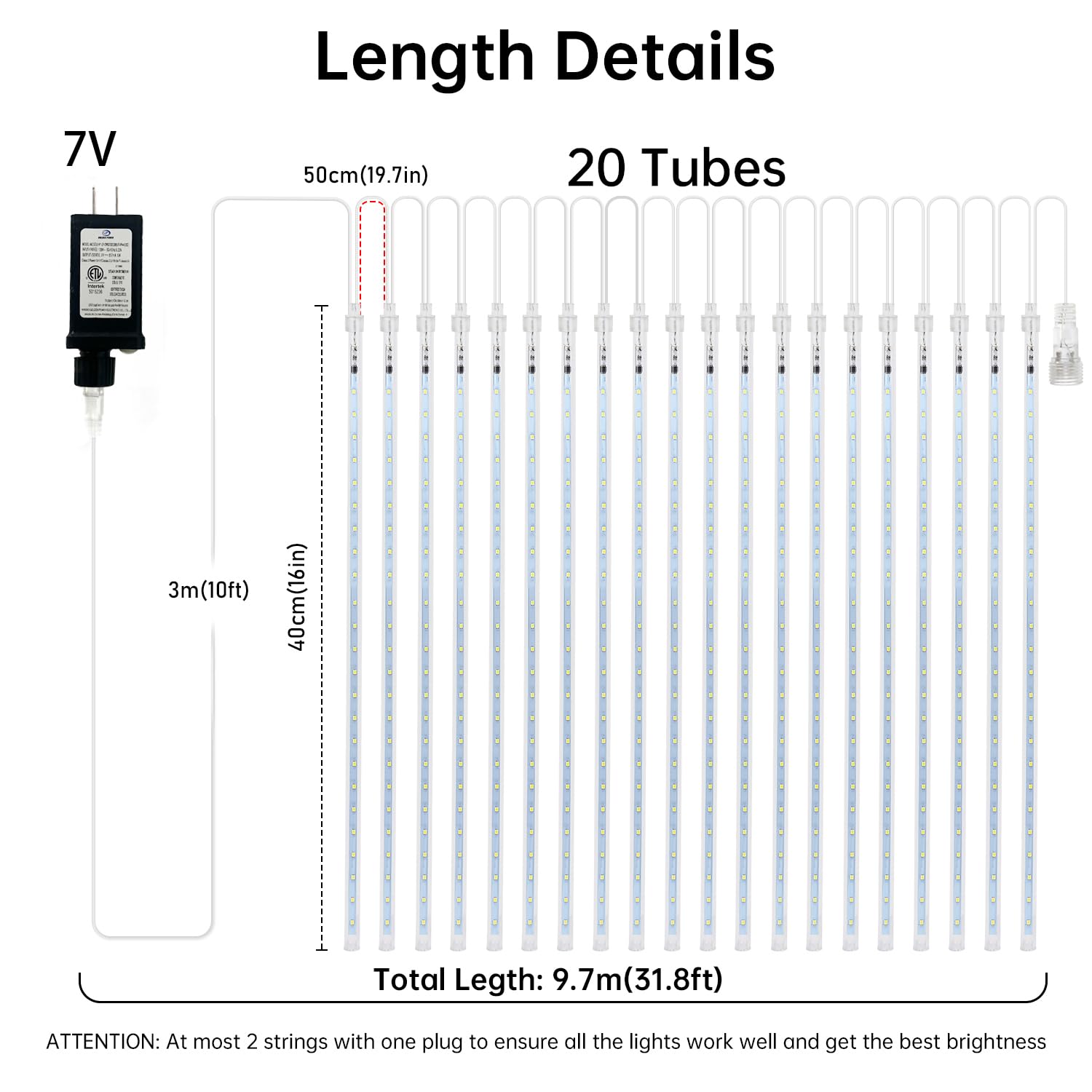 Aluan Christmas Lights Outdoor Meteor Shower Rain Lights, 20 Tubes 720 Leds 16 Inch Waterproof Plug In Falling Rain String Lights For Halloween Xmas Holiday Party Home Patio Decoration, Warm White