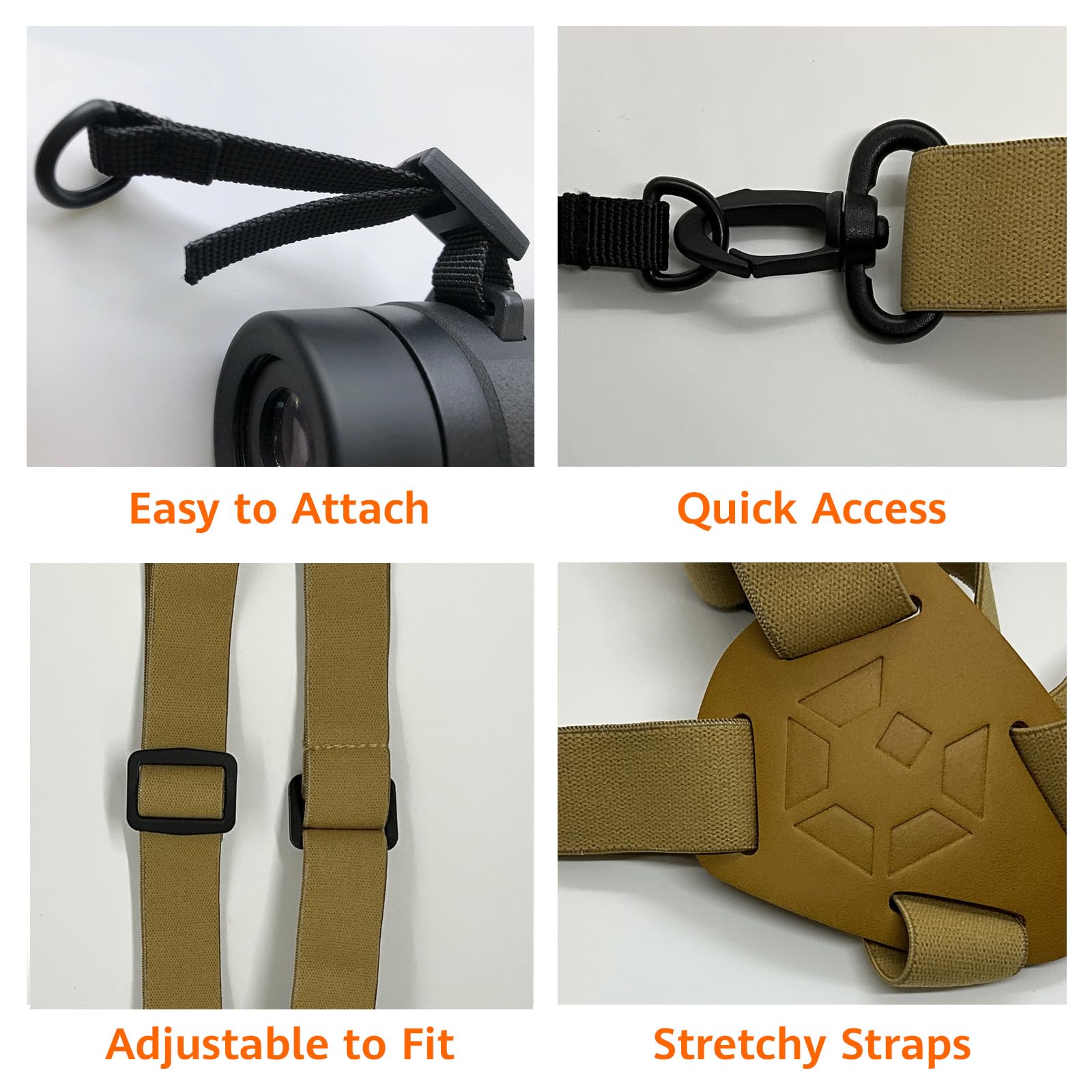 Gaiarena G Gaiarena Binocular Harness - Adjustable Cross Bino Strap For Hunting Hiking Birding With Lens Cleaning Cloth - Tan