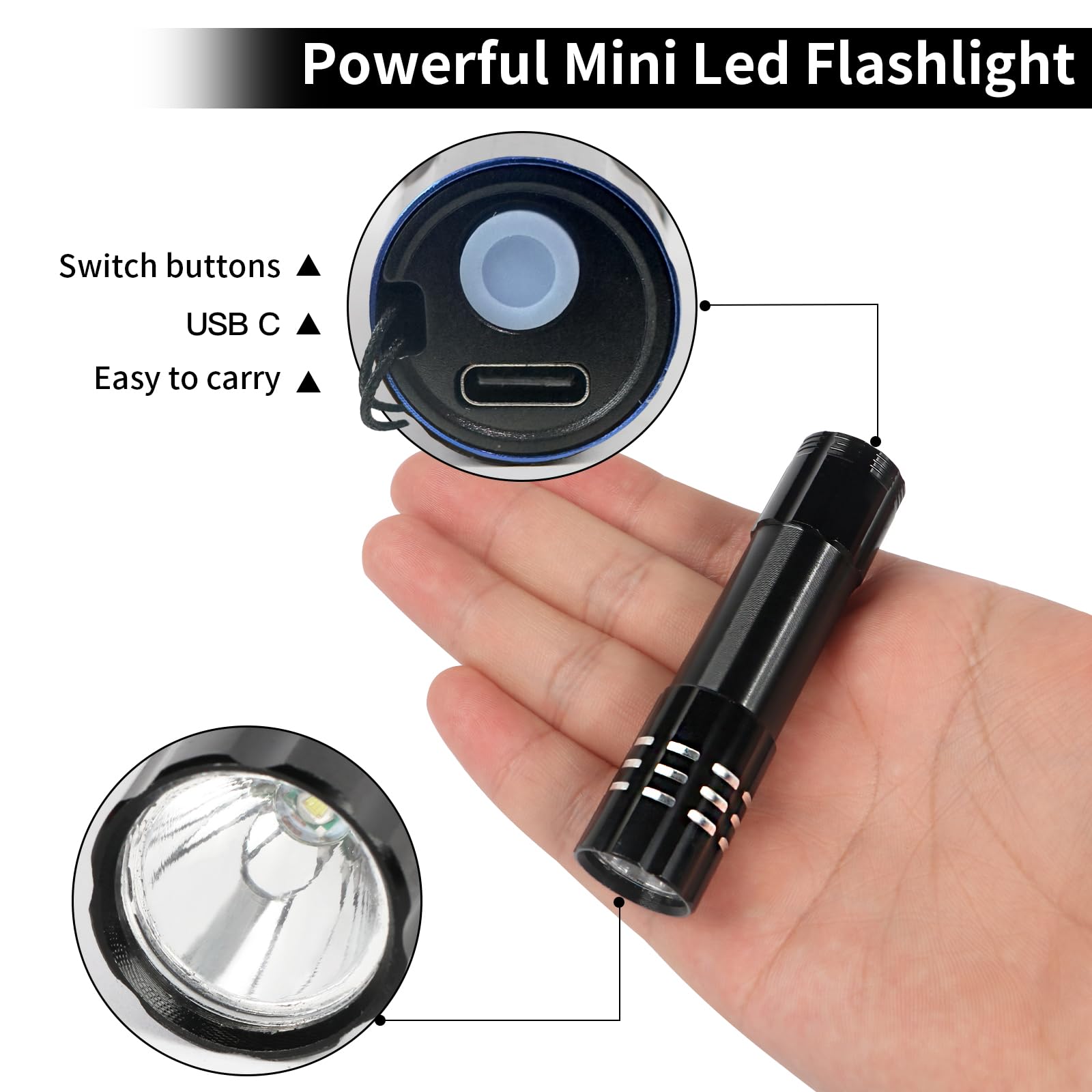 Hilngav 6 Pack Led Aluminum Small Mini Usb C Rechargeable Flashlights, Handheld Small Flashlight Bulk, Portable Camping Bright High Lumens Flashlight Christmas  (6)
