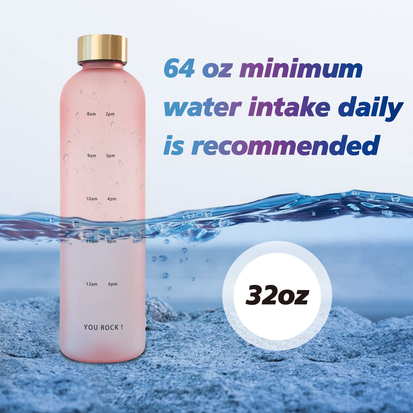 32Oz Water Bottles With Times To Drink, Motivational Water Bottle With Time Marker