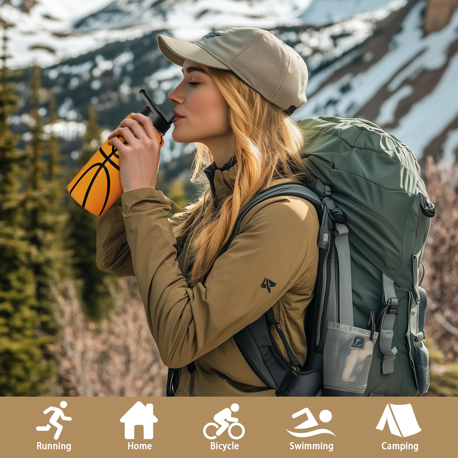 Basketball Water Bottle 32Oz Insulated Sports Water Bottles Basketball For Men Women