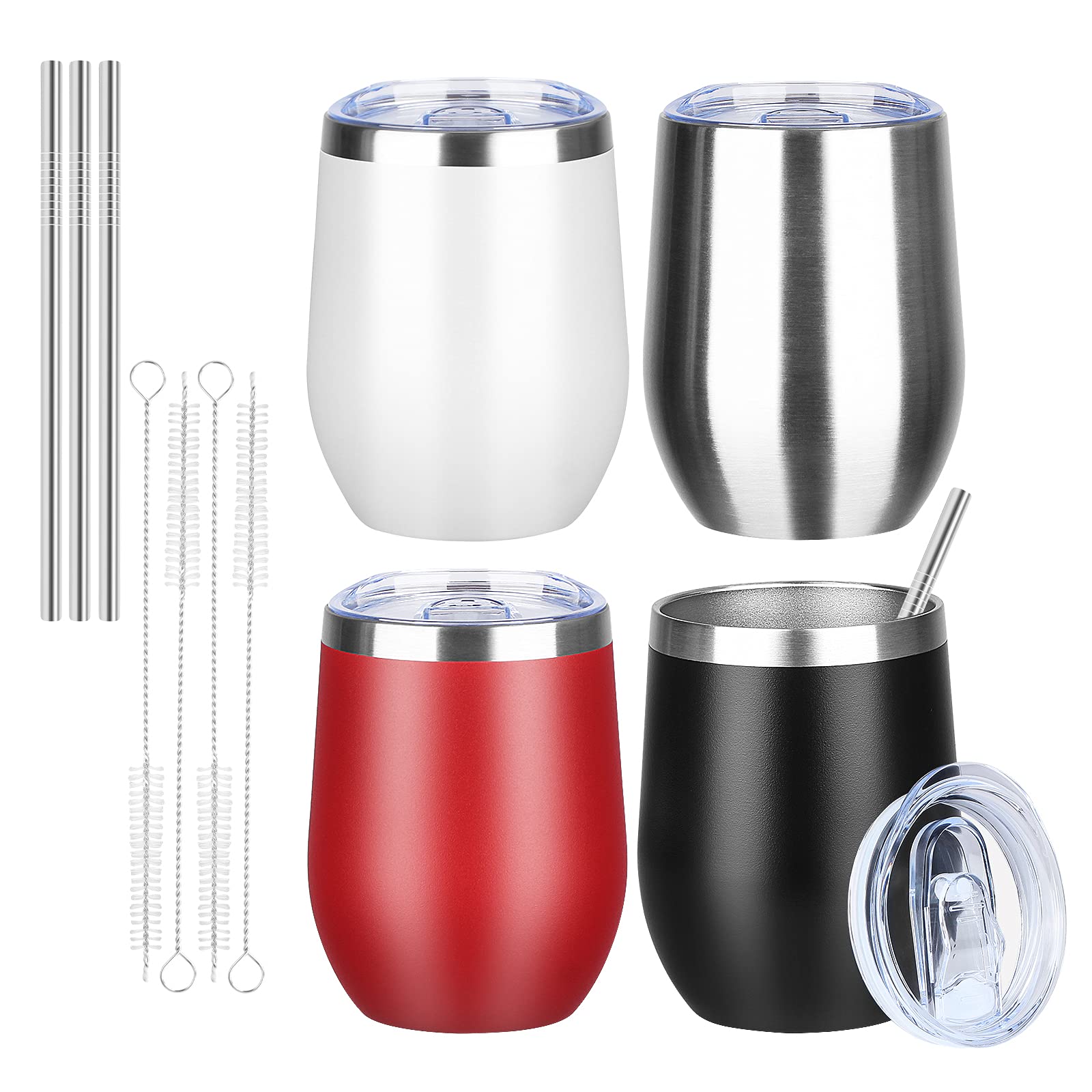 Mezmut 12 Oz Insulated Wine Tumbler With Lid Double Wall Vacuum Stainless Steel Wine Glass Coffee