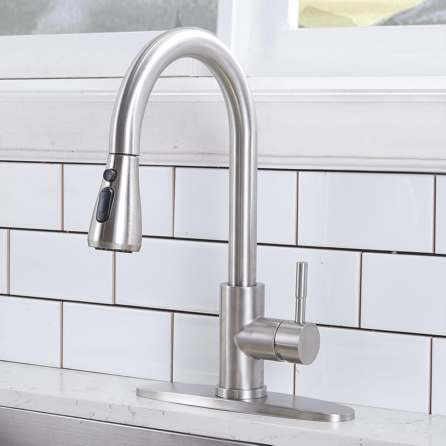Vc Cucine Vccucine Kitchen Faucet With Pull Down Sprayer, Brushed Nickel Faucet For Kitchen Sink, Small High Arc Rv Stainless Steel Single Handle Pull Out Kitchen Sink Faucet