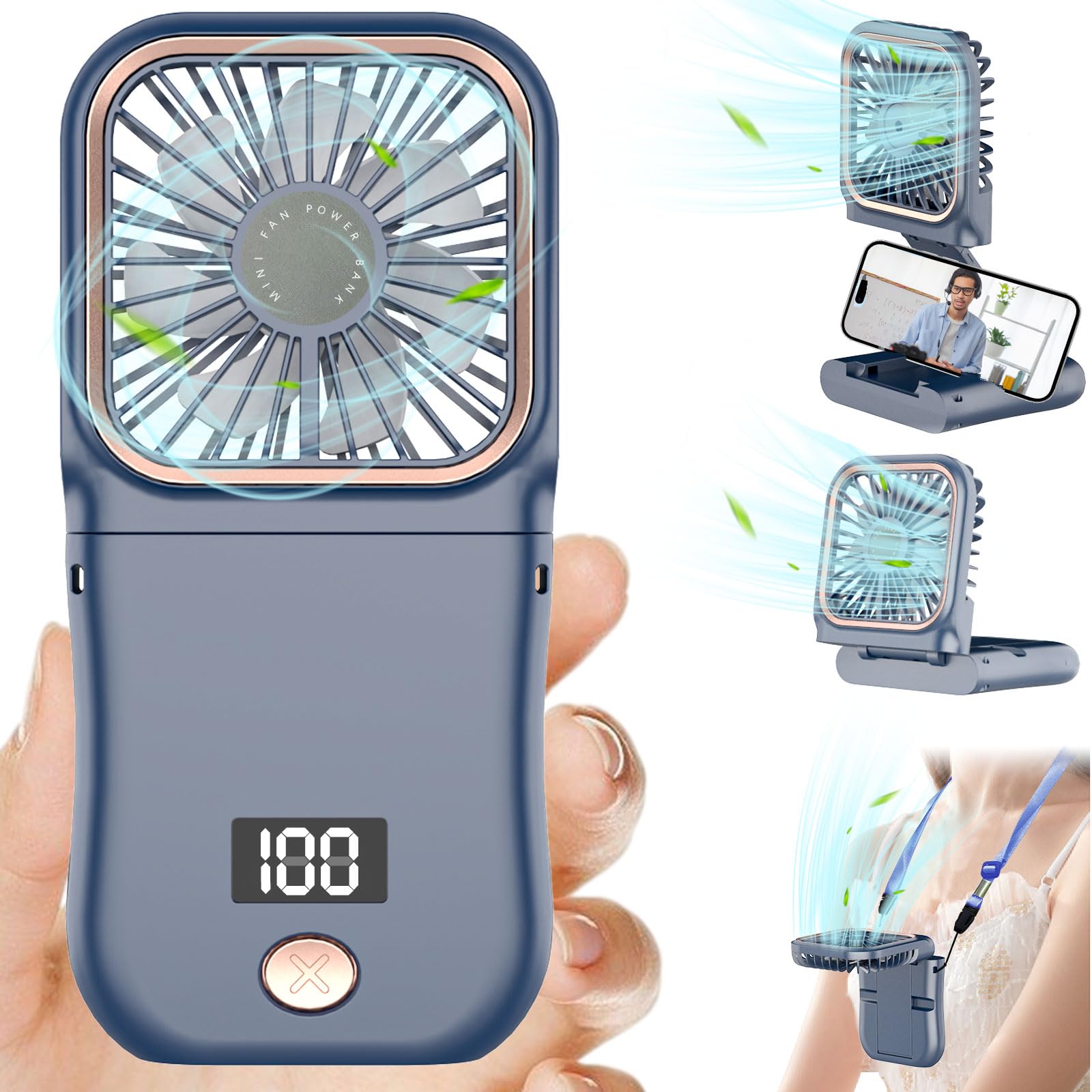 Portable Fan Rechargeable,Handheld Fan 4000Mah Battery Operated Fan With Digital Display,Hand Fans - Koospark